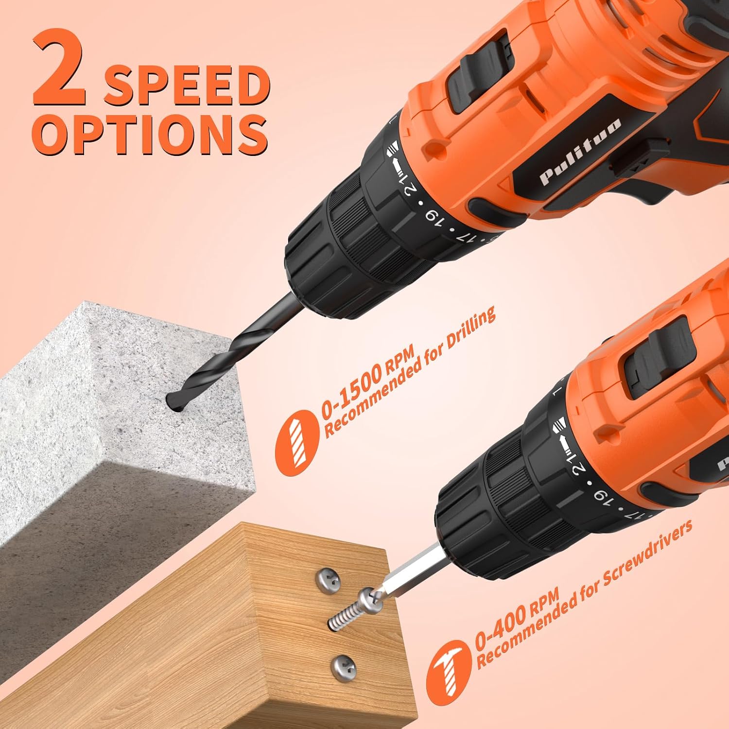 Thumbnail 3 de PULITUO 20V Cordless Drill/Driver, 30 Nm, 21+1 Torque Settings, 3/8-inch Chuck
