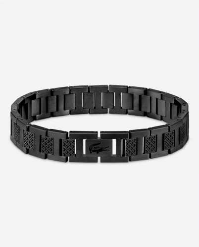 Thumbnail 6 de Lacoste Braccialetto METROPOLE in acciaio nero con motivo petit piqué da uomo – 19 cm