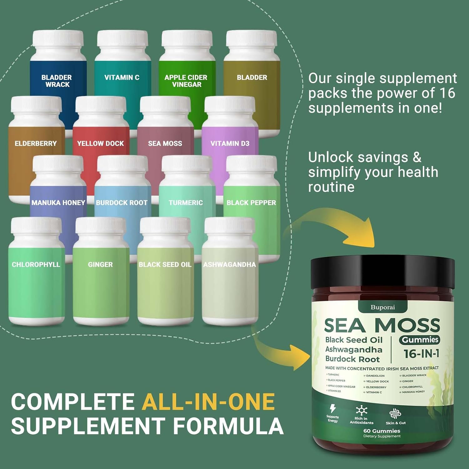 Detalle de Buporai Sea Moss Gummies, 60 Count