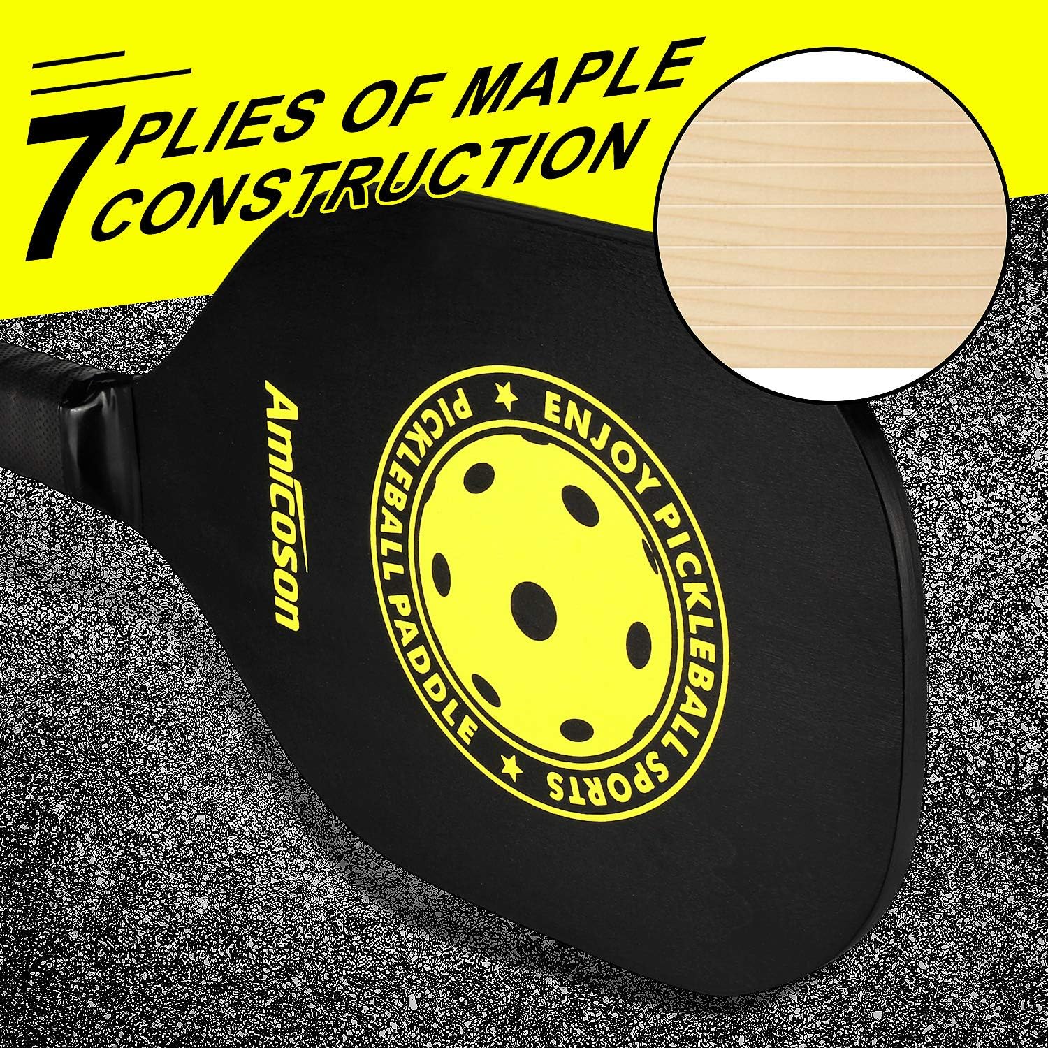 Detalle de Amicoson Pickleball Paddles – Set of 4 wooden paddles 🥎