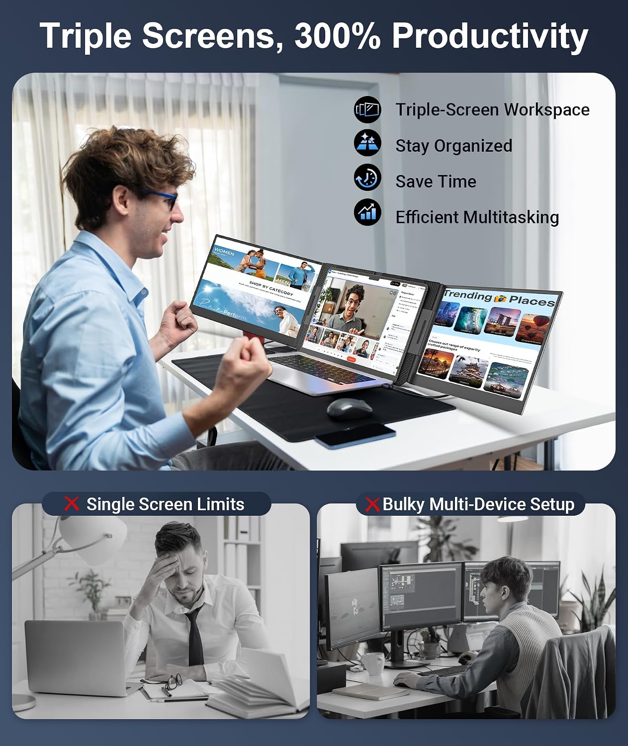 Detalle de Rizpak 15.6" FHD IPS Laptop Screen Extender, Freestanding, Fits 12"–17.3" Laptops