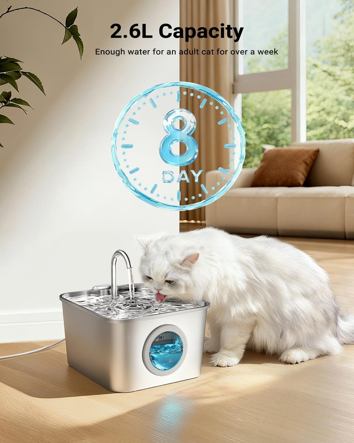 Thumbnail 1 de BalimoPet Katzenbrunnen aus Edelstahl mit 2,6-l-Wasserbehälter, LED und Aktivkohlefilter