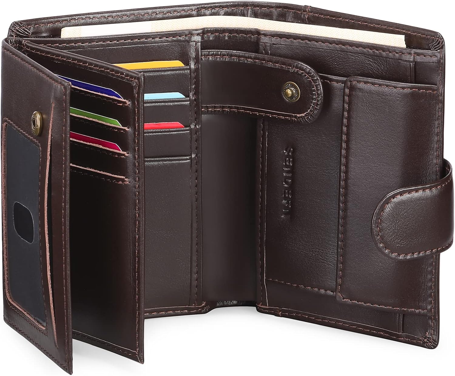 Detalle de SENDEFN Herren-Geldbörse groß, Trifold, echtes Leder, RFID-Blockierung, 18 Kartenfächer