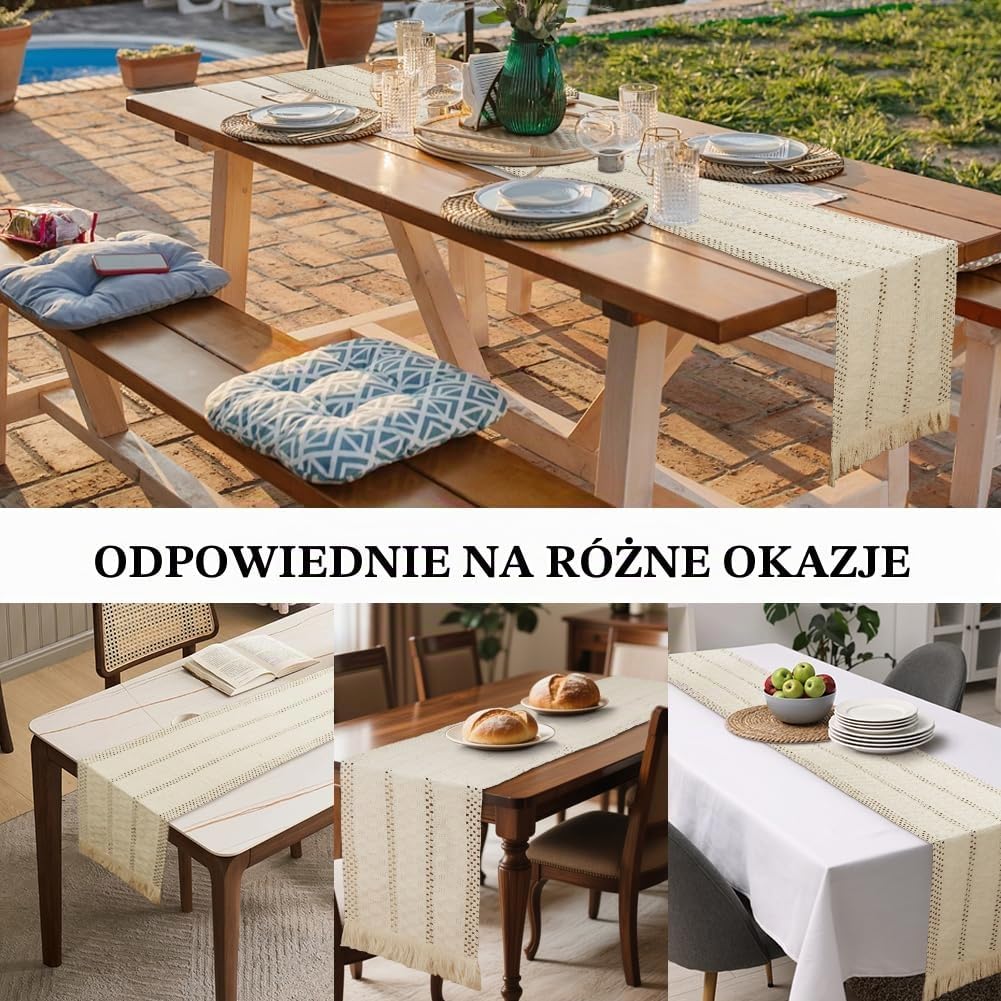 Thumbnail 6 de BSBUY Bieżnik boho na stół 30 × 183 cm, poliestrowy z frędzlami