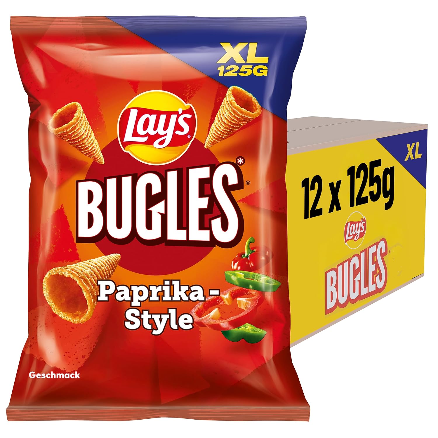 Detalle 2 de Lay’s Bugles Paprika – herzafter Mais-Snack mit Paprika-Geschmack (12 x 125 g)