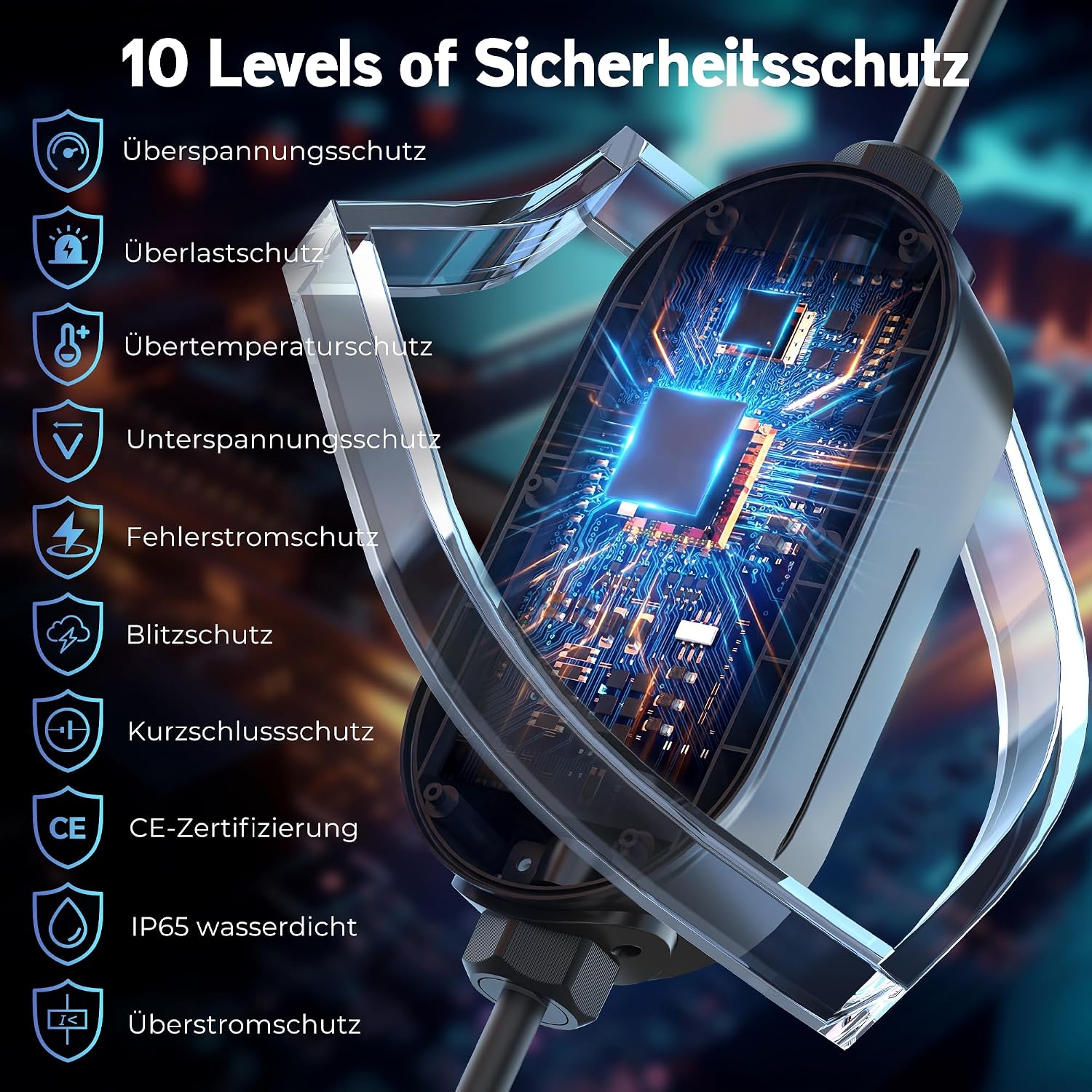 Detalle de Mobile Wallbox 11kW mit App – 7 m Typ 2 Kabel, flexibel lädt unterwegs