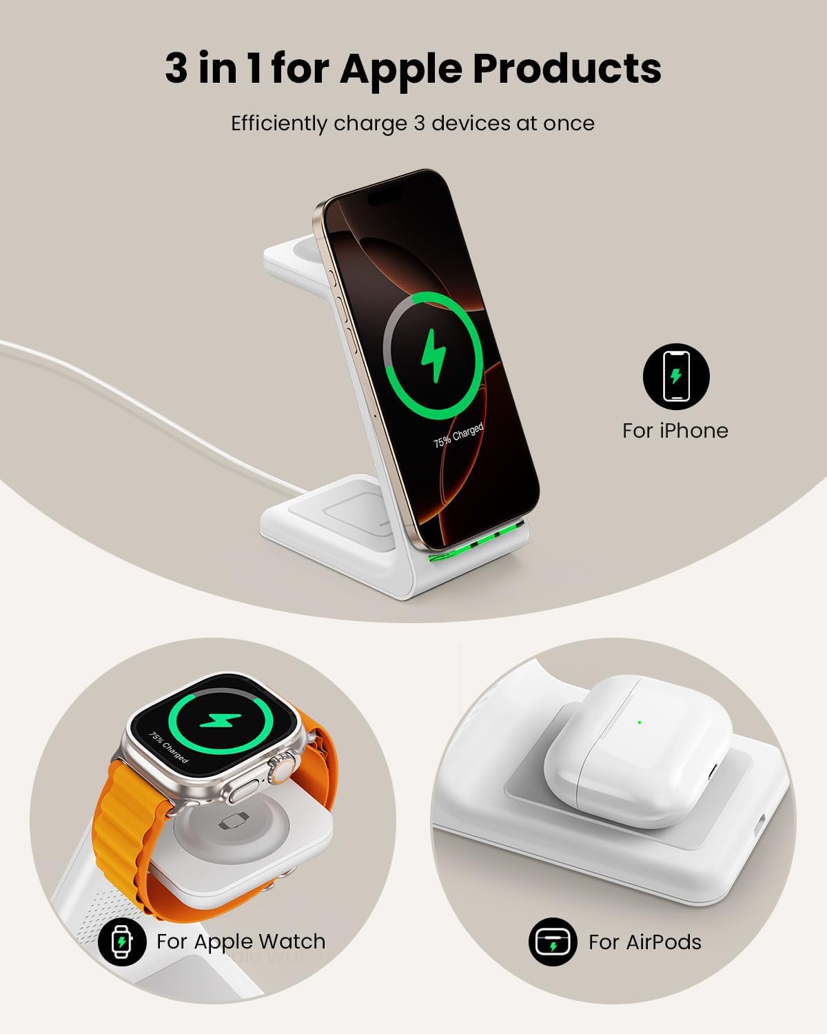 Detalle 2 de GEEKERA 3‑in‑1 Wireless Charger 10W
