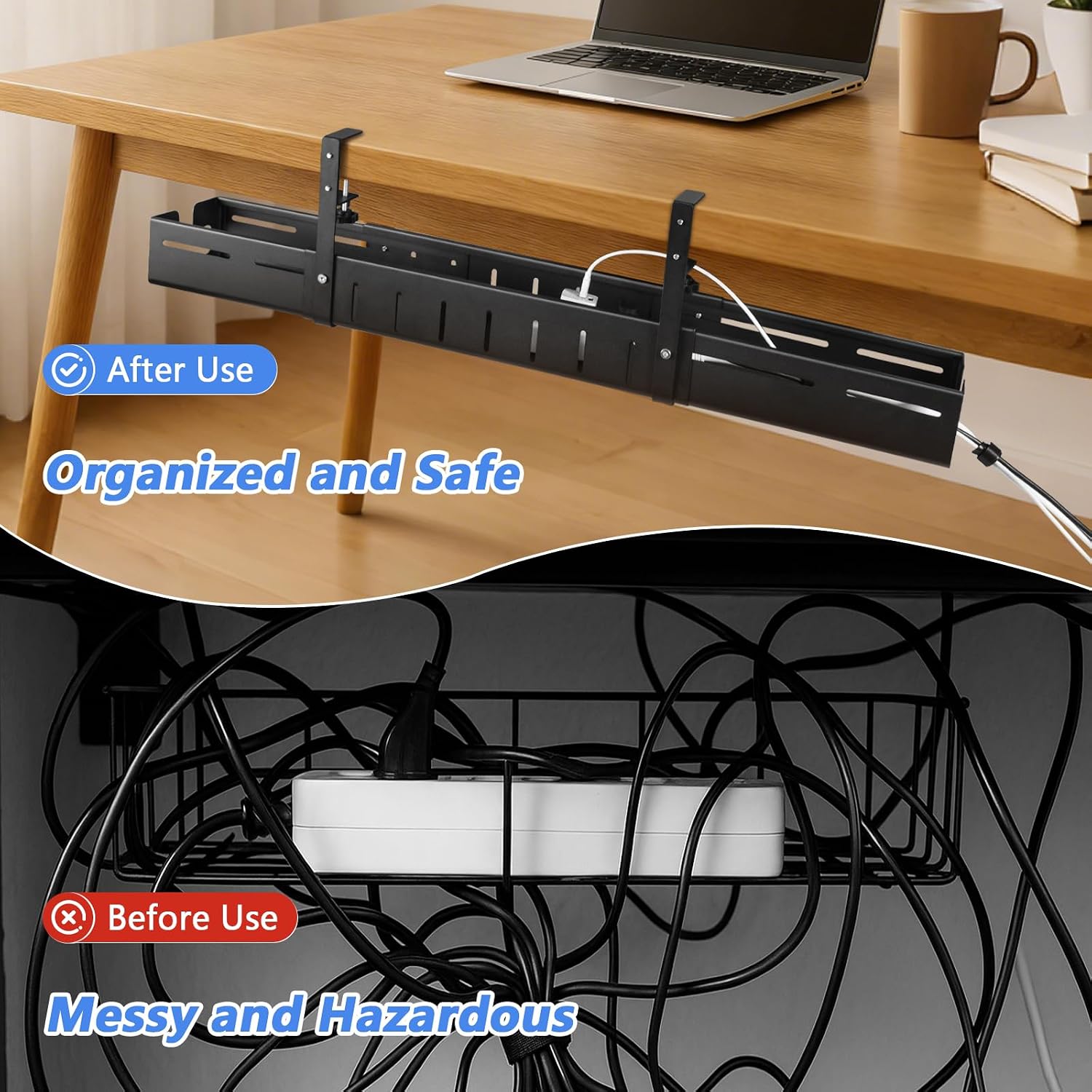Detalle de Sistema Cable Management per Scrivania – Organizza Cavi Metallico Estensibile 64–98 cm, Passacavi, senza Foratura