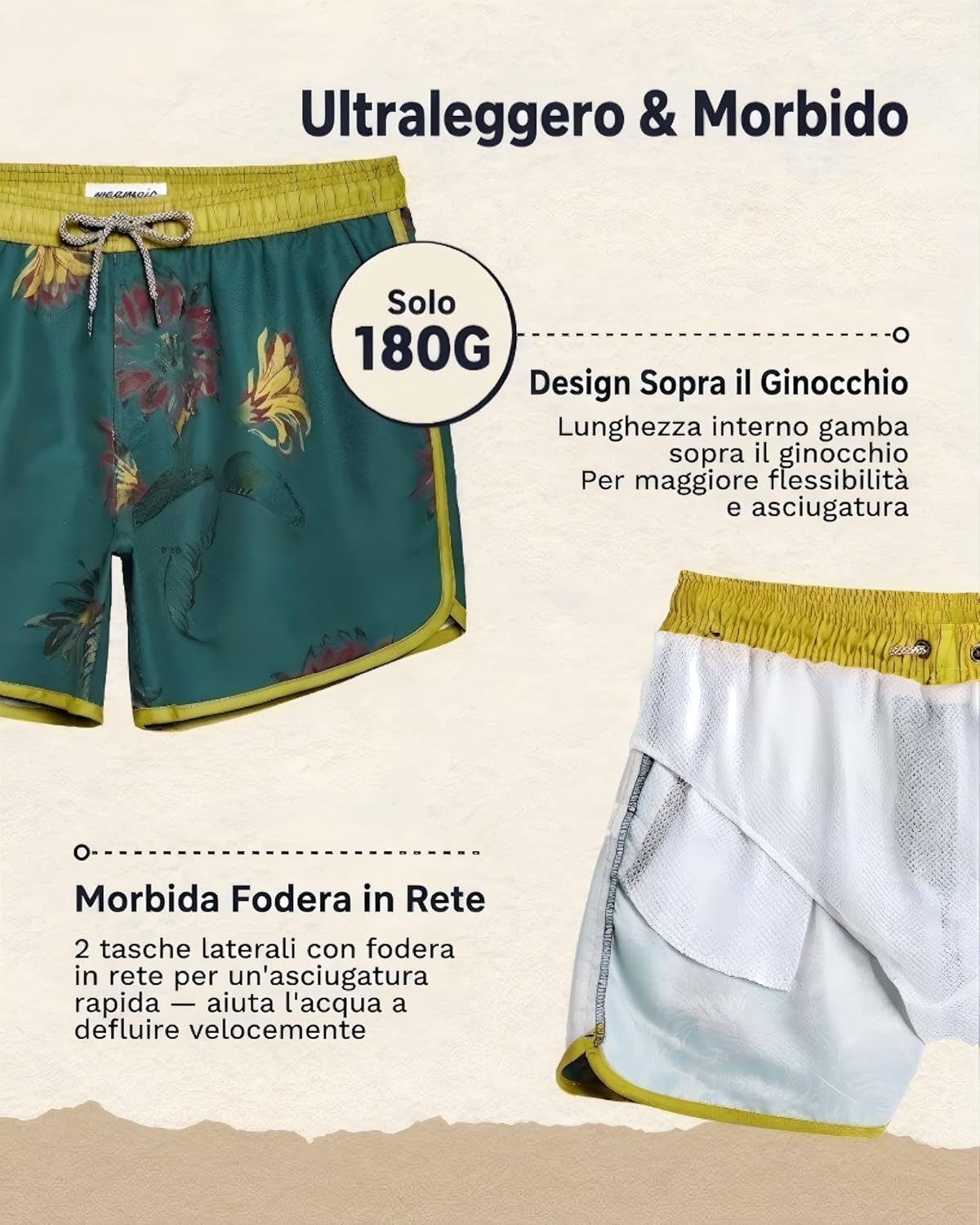 Thumbnail 5 de MaaMgic costume uomo mare vintage a asciugatura rapida con fodera in rete e 3 tasche