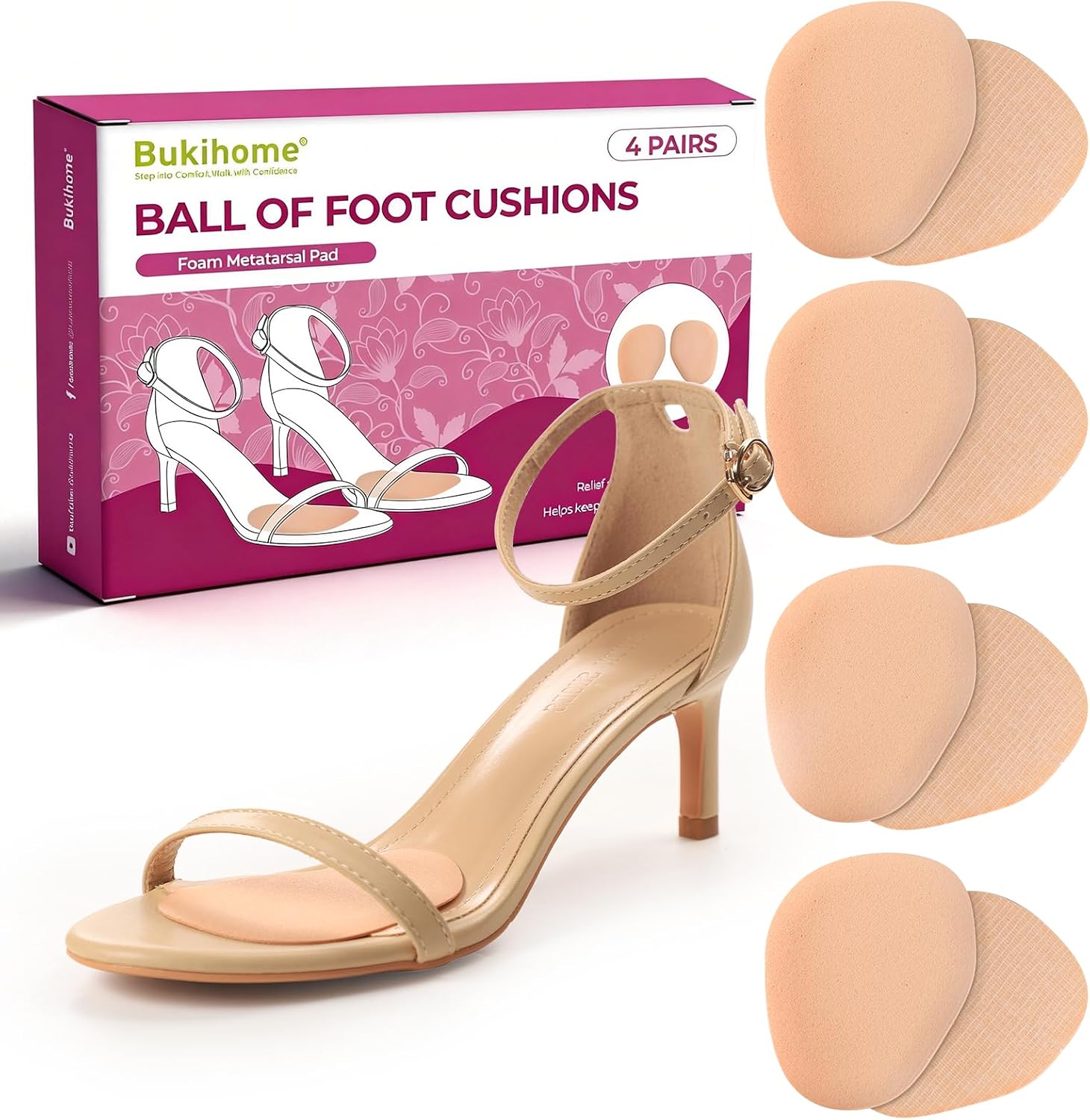 Bukihome almohadillas para pies 4 pares rosa