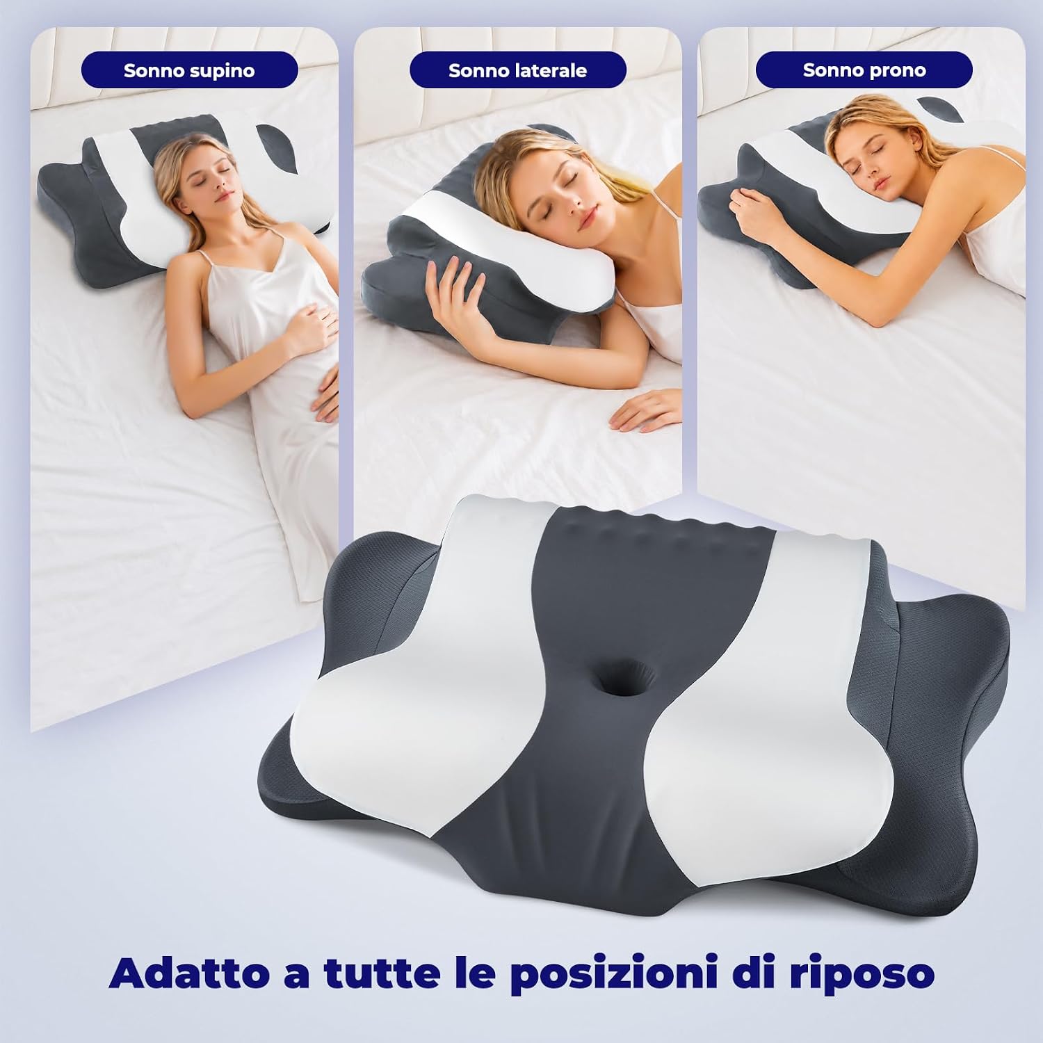 Detalle de DONAMA Cuscino Cervicale Memory Foam Farfalla – Supporto ergonomico per collo, spalle e testa