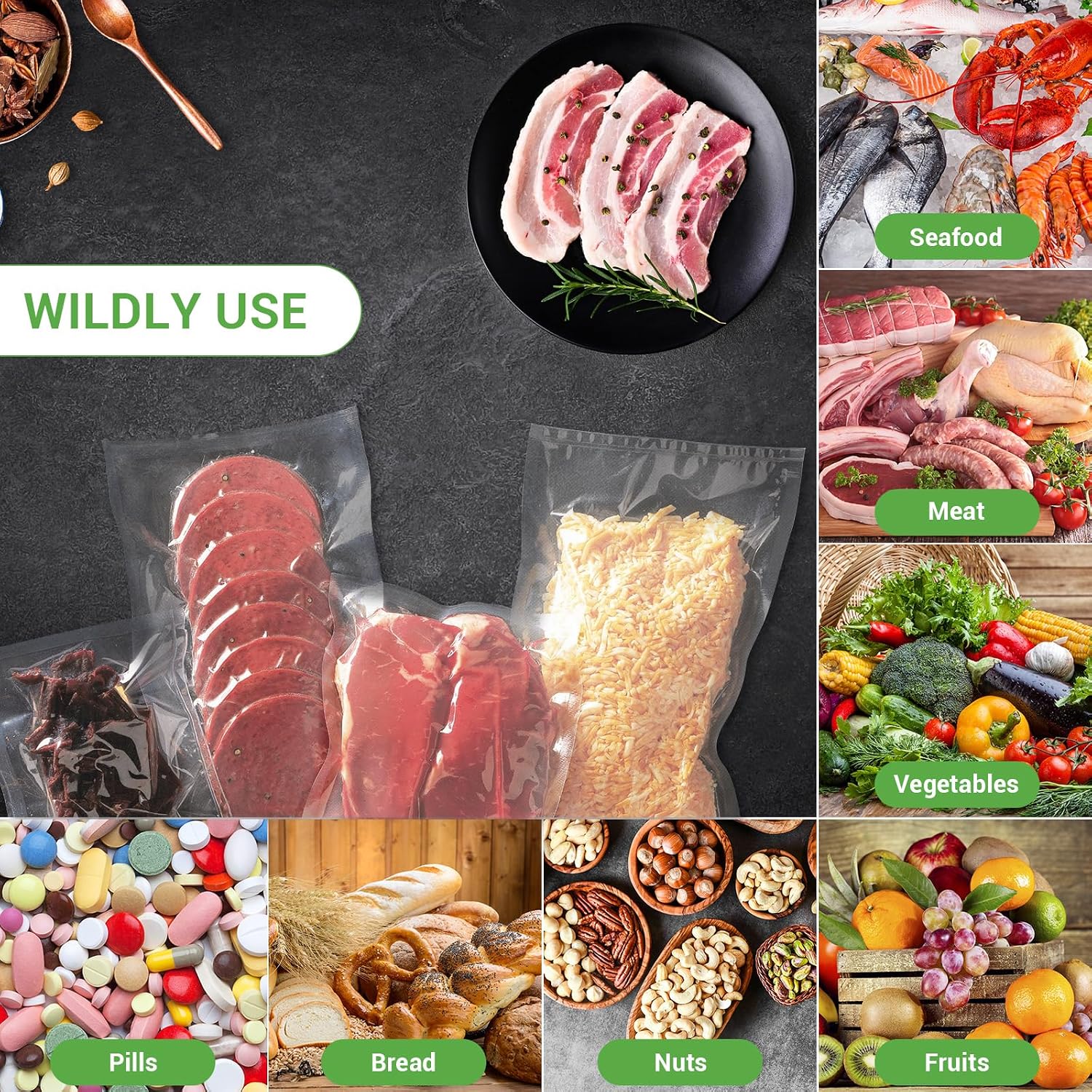 Detalle 2 de VTUUU 88017ca Vacuum Sealer Bags, 150 Pre-Cut Pint and Quart Bags