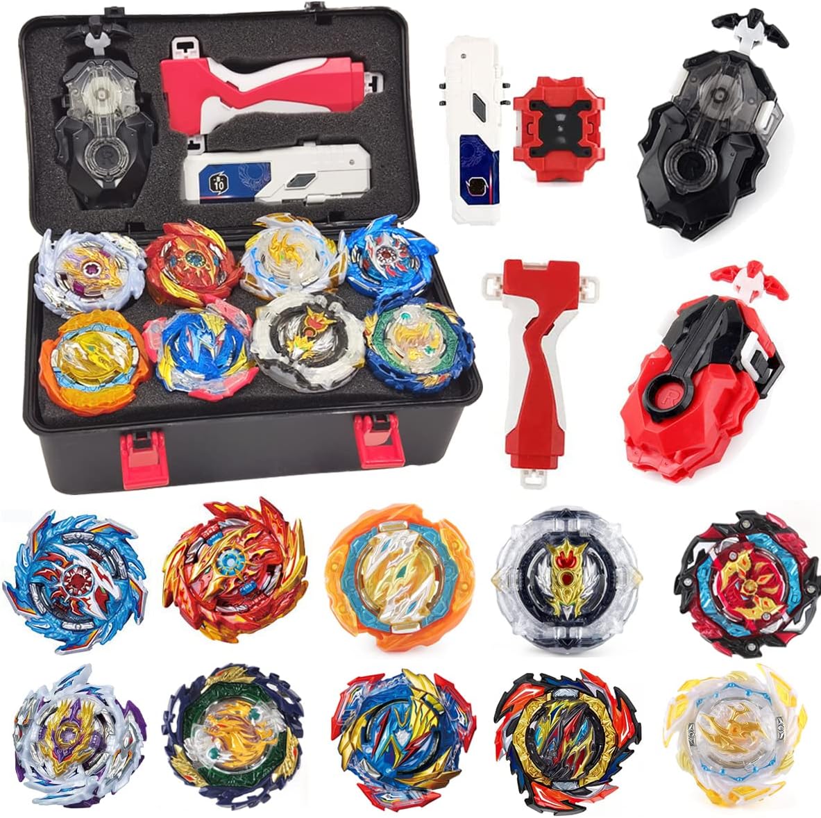 Detalle de MUSTYBELT Battling Top Burst Gyros Toy Set (X-12) – 12 Tops with Two-Way Launchers