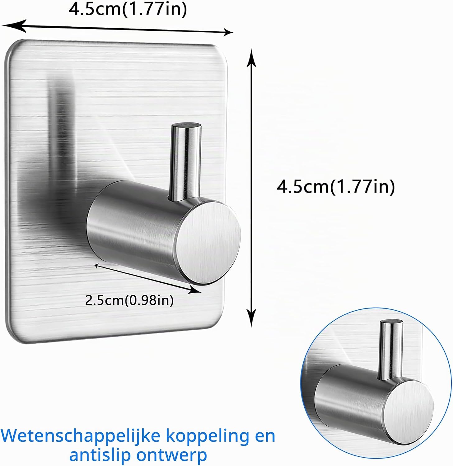 Detalle de AITODOS TA UK-GG-04 zelfklevende haken, RVS, zilver, draagvermogen 5 kg