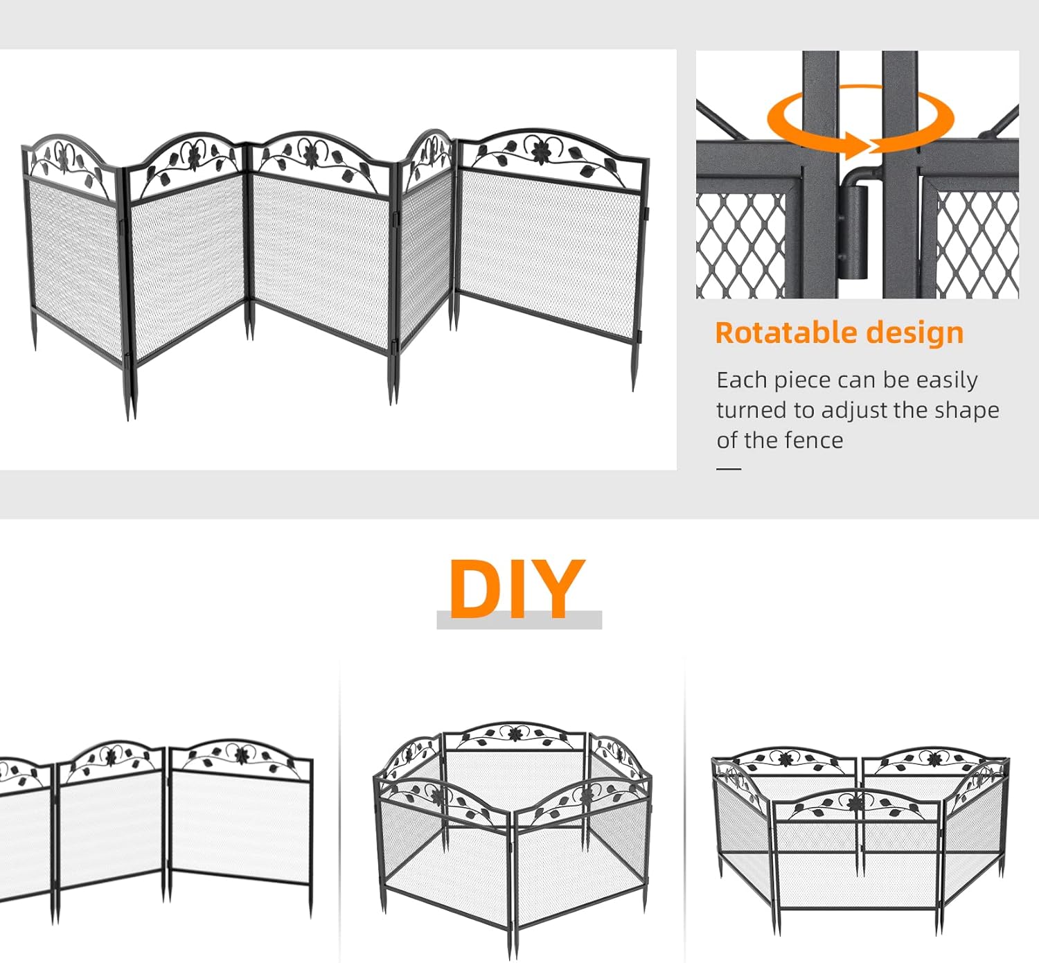 Thumbnail 5 de unho Decorative Garden Fence Panels (5-pack) 80cm x 80cm – rust-proof iron mesh border for dogs & rabbits, black
