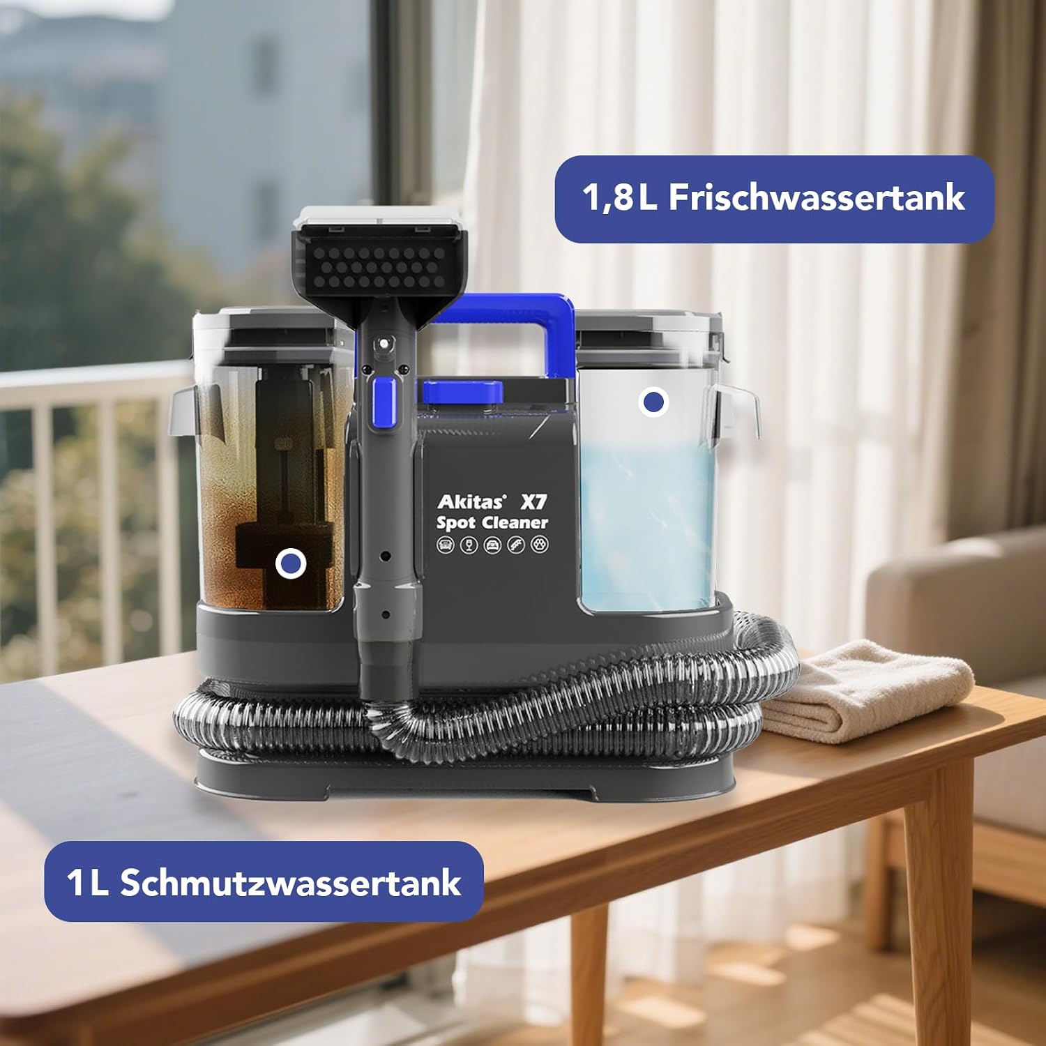 Detalle de Akitas X7 600W Waschsauger & Polsterreiniger mit 2-Tank-System und Selbstreinigung