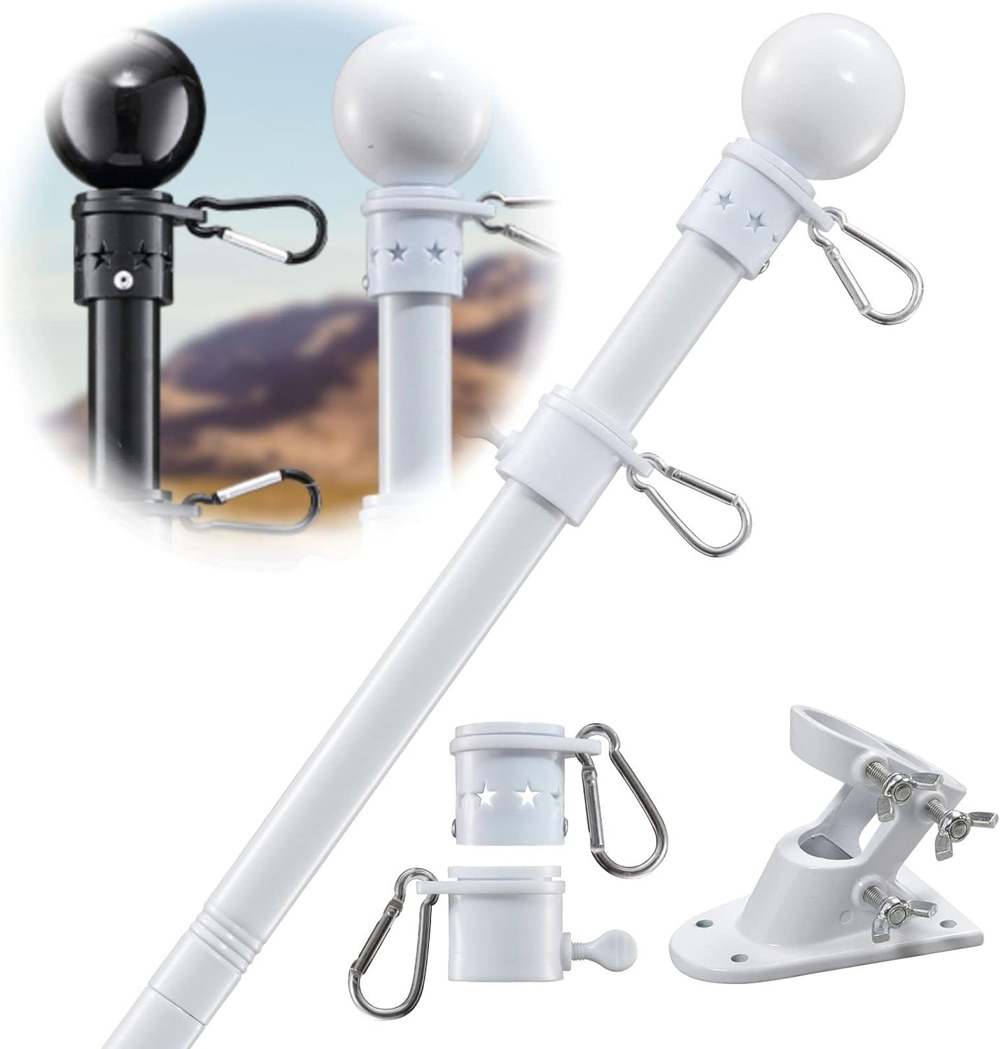 Detalle de cogardenshower 5ft Flagpole Kit, 1-Inch Metal Pole with Two-Angle Mount