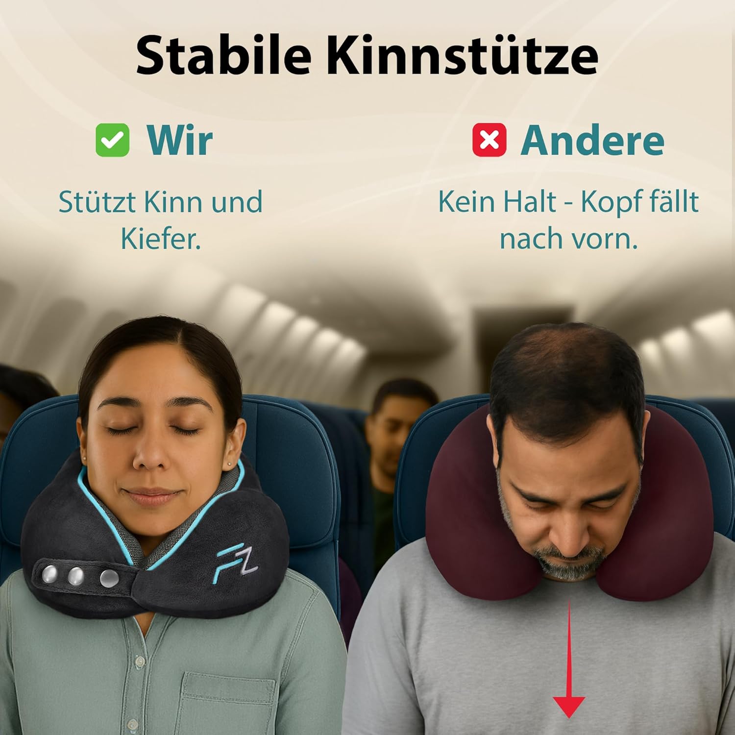Thumbnail 2 de FLOWZOOM Comfy Nackenkissen für Flugzeug & Auto – einstellbares Memoryschaum Nackenhörnchen mit Druckknöpfen, waschbarer Bezug