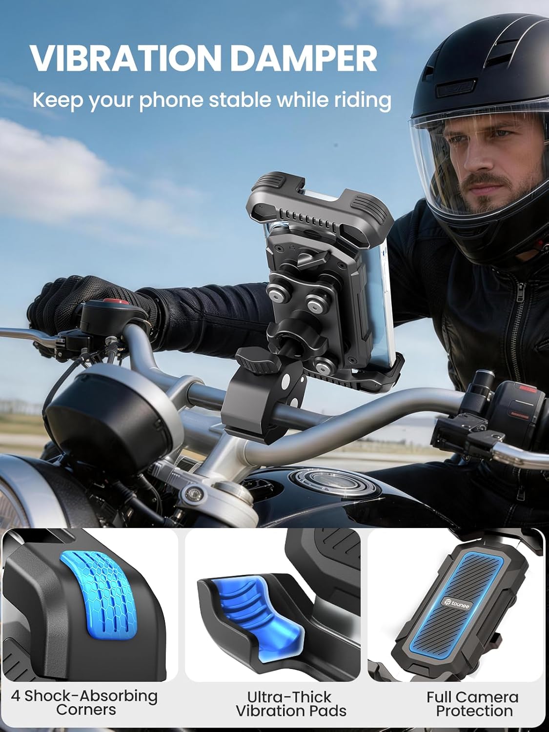 Thumbnail 5 de tounee Fahrrad Handyhalterung – 2-Fach Vibrationsgedämpft, universal Lenkerhalterung für iPhone 16/15/14/13 Pro Max Plus & 4,7–6,7 Zoll