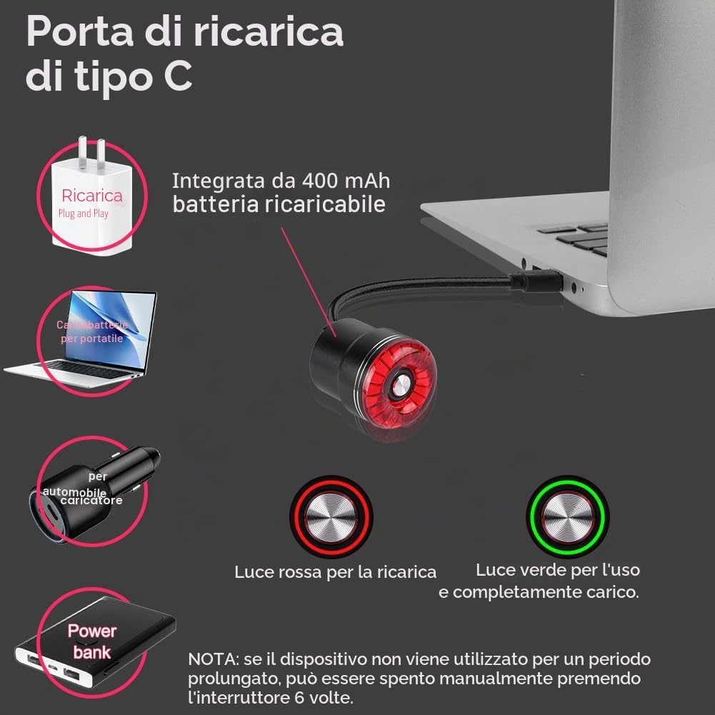 Thumbnail 2 de Adiwo Luce Posteriore LED per Bicicletta: Fanale USB-C Ricaricabile, Impermeabile IP65 per MTB e Bici da Corsa