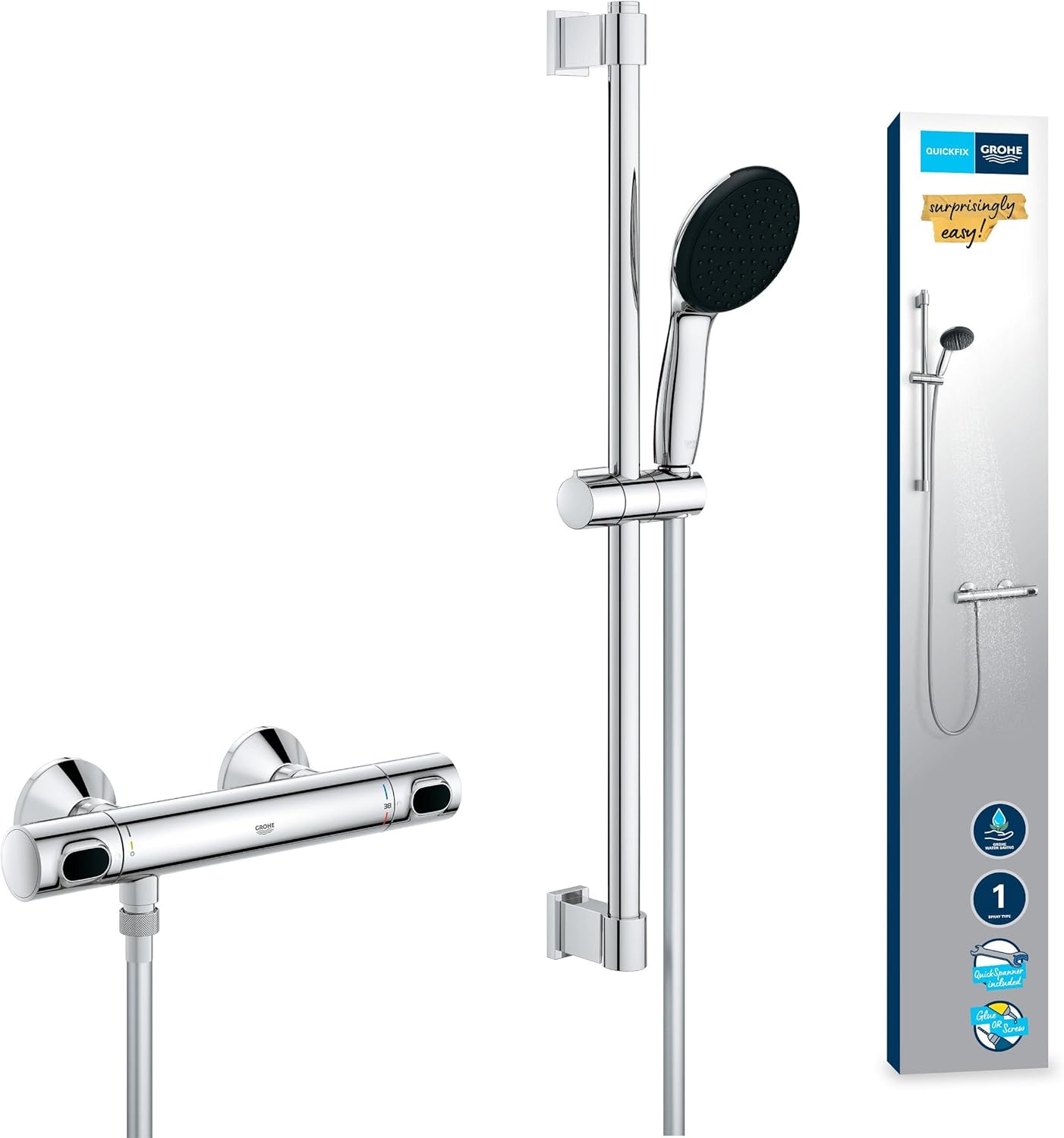 GROHE Precision Flow Duschset mit Thermostat – wassersparend, 8 l/min, Chrom (34800001)