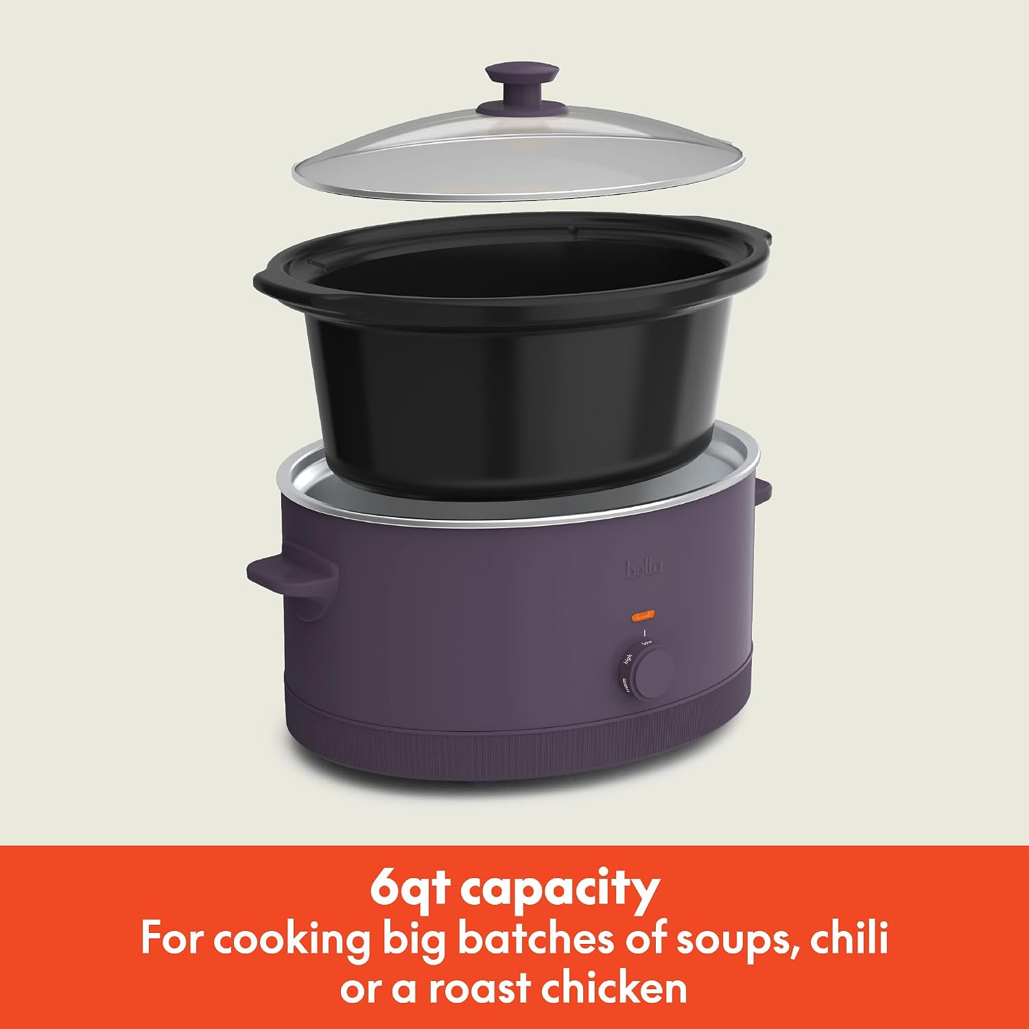 Detalle 2 de bella 6.0 Qt Manual Slow Cooker in Plum (Ceramic Nonstick, 3 Heat Settings)