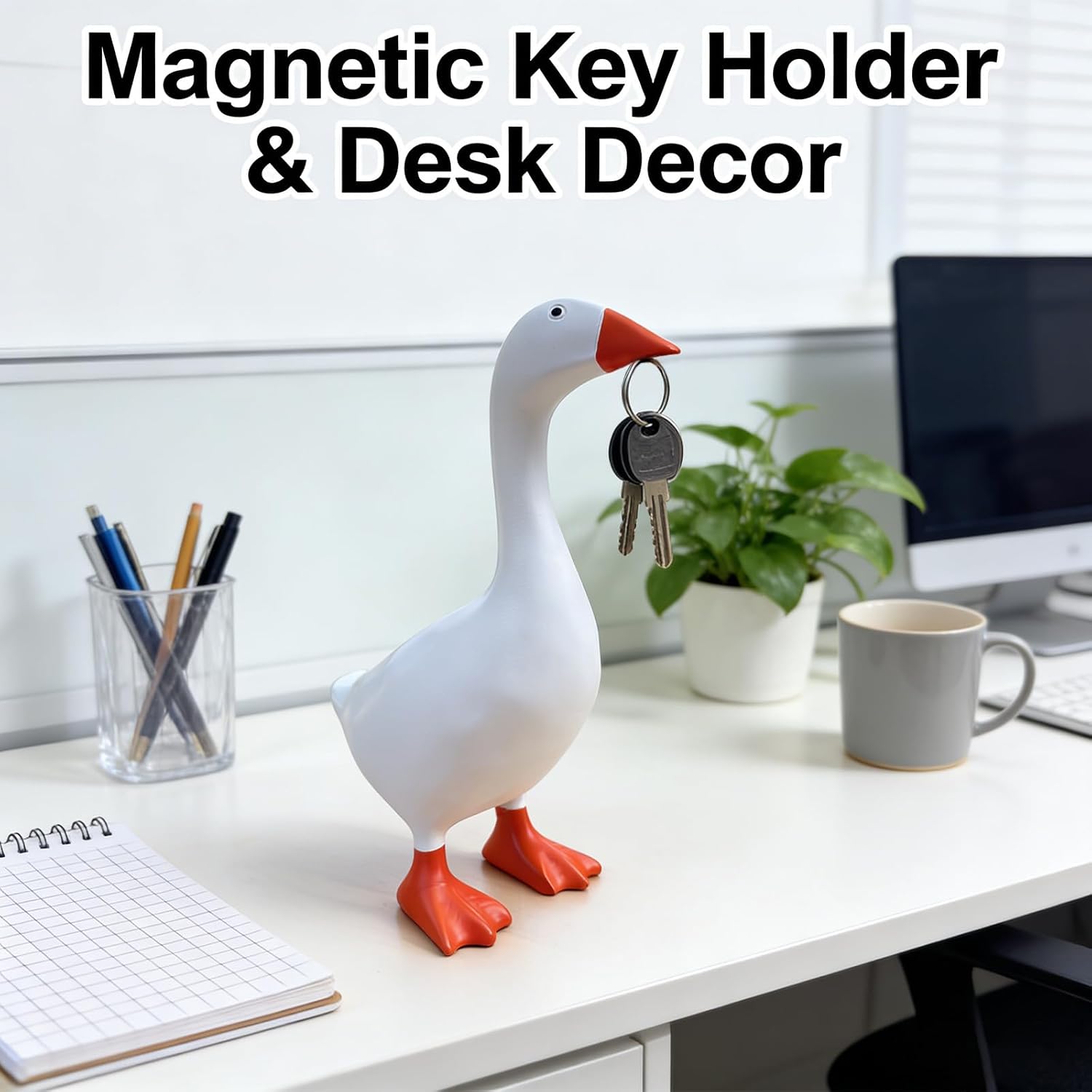 Detalle de Desk Goose 7 Inch Cute Office Decor Desktop Statue Gift with Magnetic Beak – Positive Vibes for Women