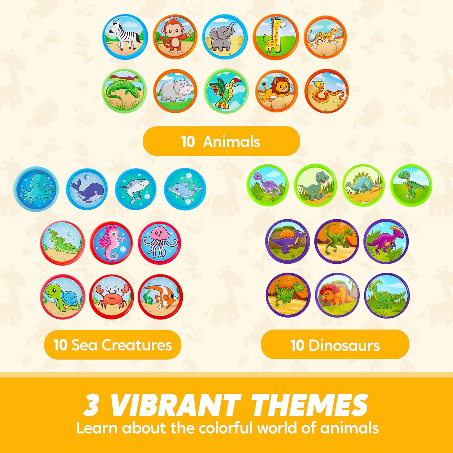 Thumbnail 1 de SYNCFUN 30er Tierstempel für Kinder – selbstfärbende Kinderstempel mit 30 Motiven in 5 Farben