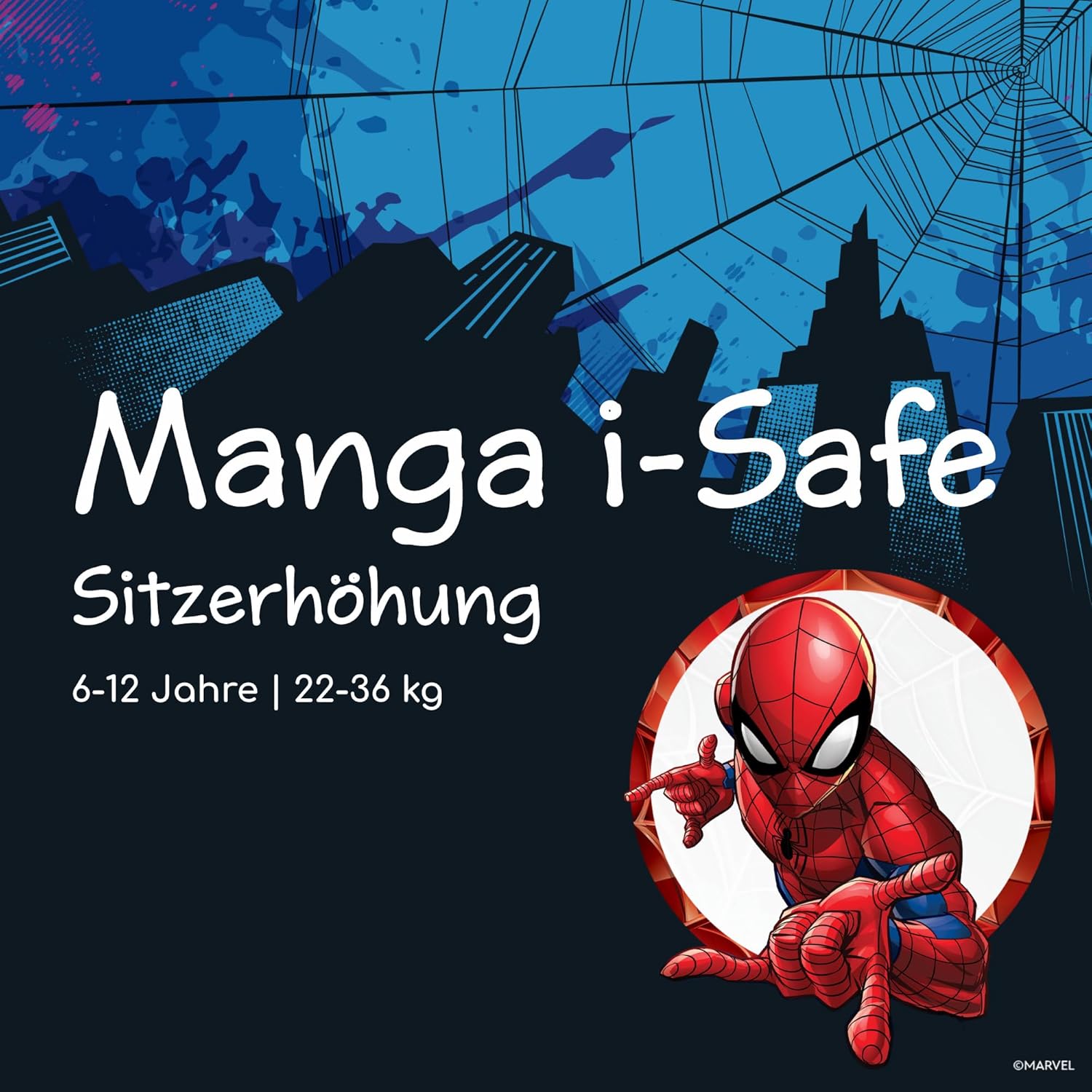 Detalle 2 de Bebeconfort Marvel Manga i-Safe Kindersitzerhöhung – Spider-Man-Design, 6–12 Jahre, 128–150 cm