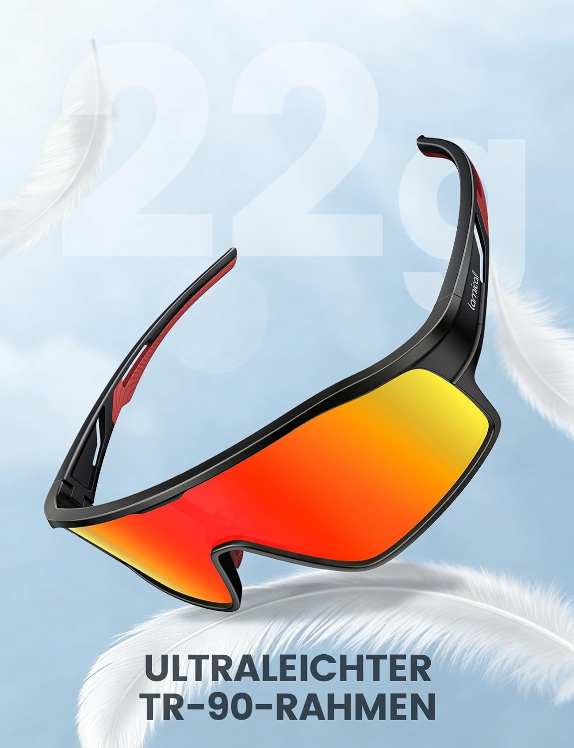Detalle 2 de Lamicall Fahrradbrille Kinder – Ultraleicht, UV400 polarisiert, verstellbare Nasenpads