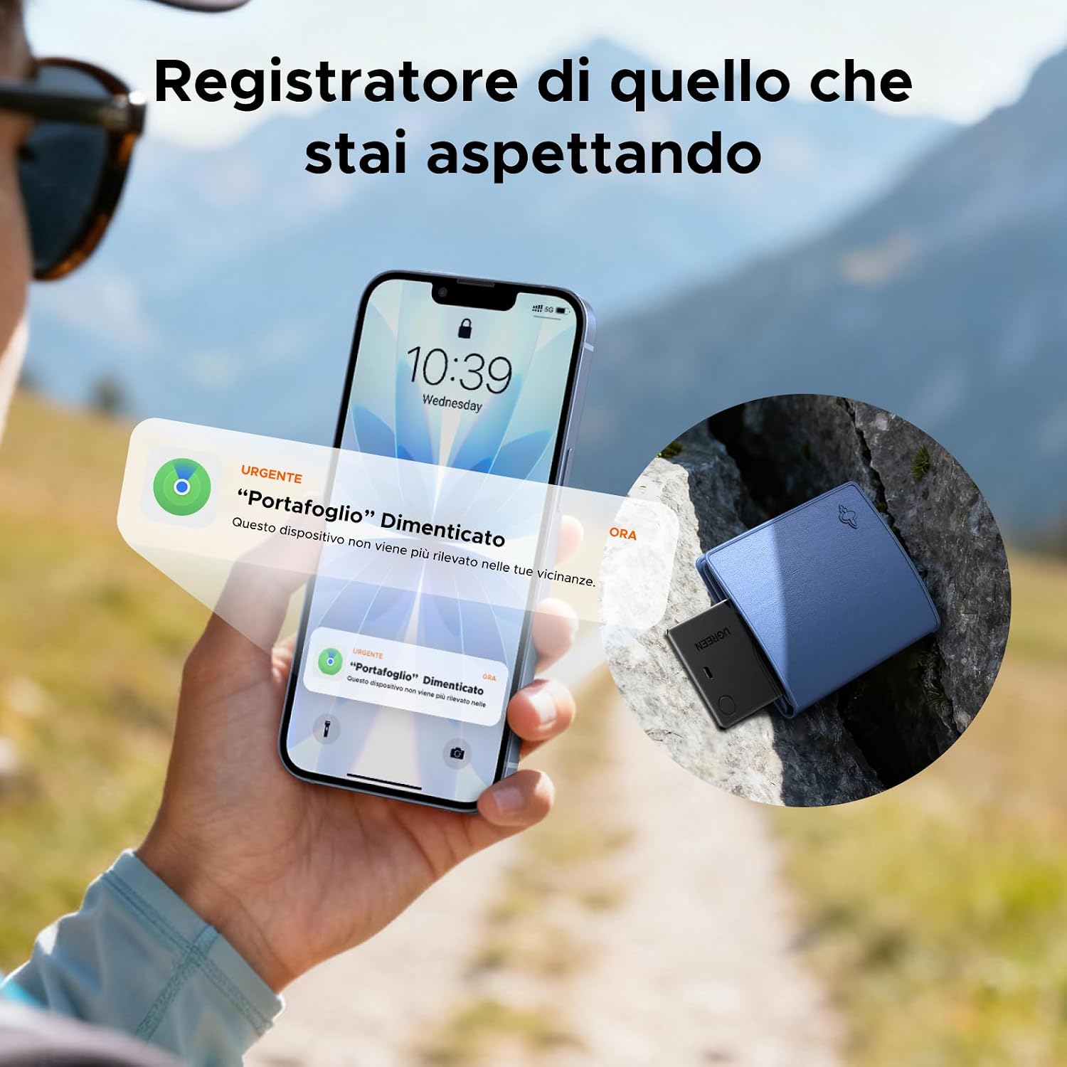 Detalle de UGREEN FineTrack wallet con localizzazione Apple Find My