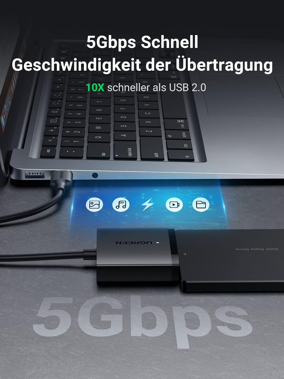 Detalle 2 de UGREEN SATA-Adapter USB 3.0 für externe 2,5" & 3,5" SATA-SSDs und HDDs (UASP, SATA III)