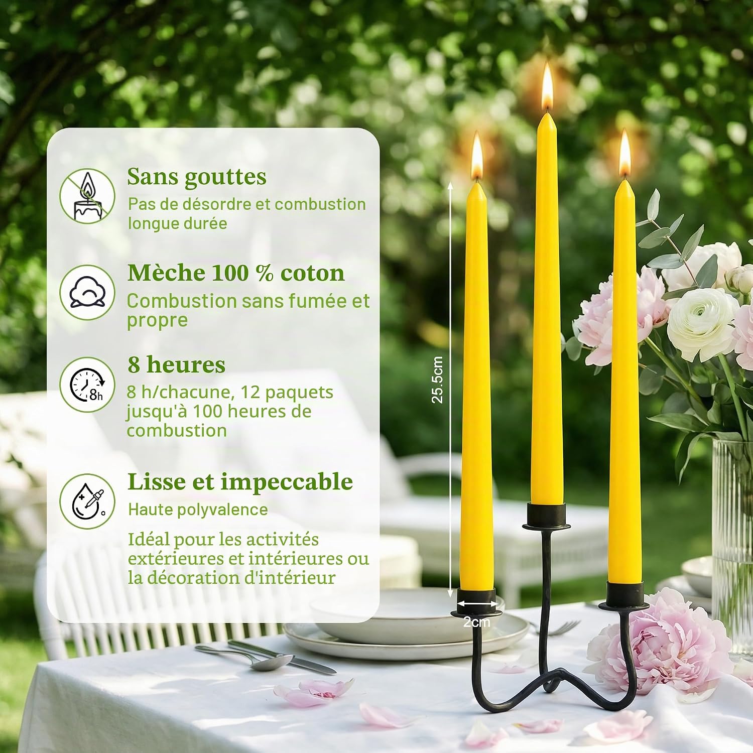 Thumbnail 2 de 12 Bougies Citronnelle en Cire de Soja – Pack 12, durée de combustion indiquée jusqu'à 96 h (8 h par bougie), parfaites pour terrasses et mariages