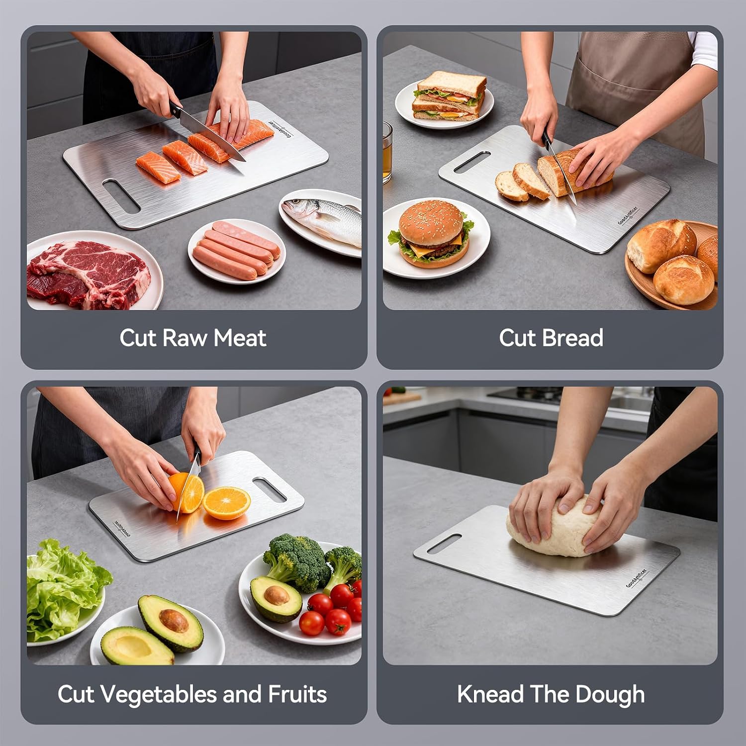 Detalle de Titanium Cutting Boards Set of 3: 100% Pure Titanium, Double-Sided, Dishwasher Safe