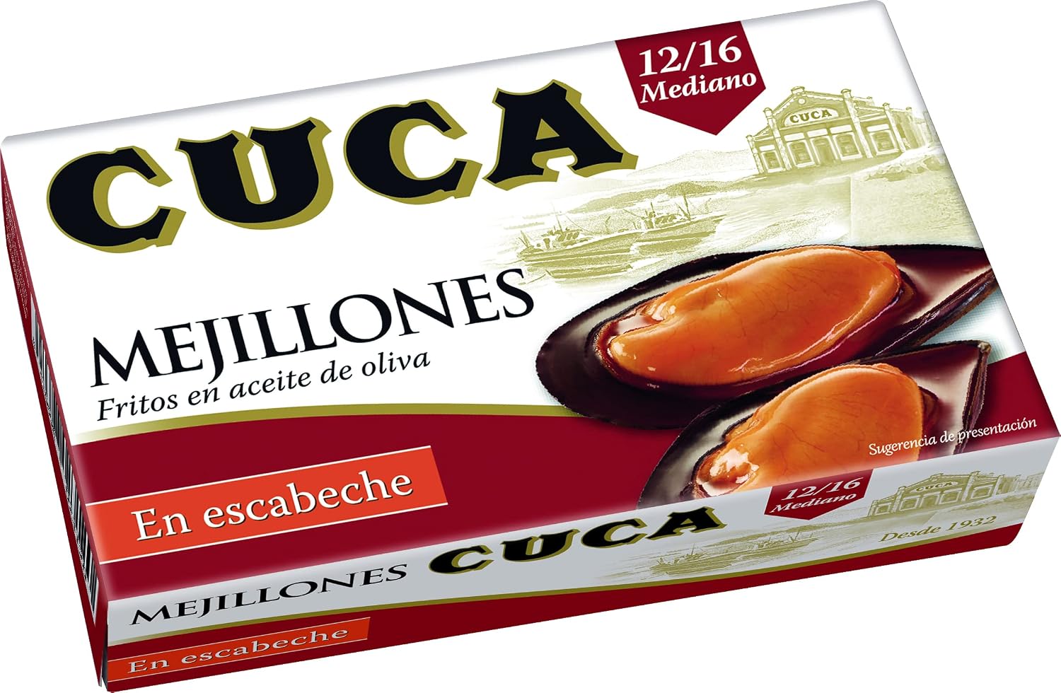 Detalle 2 de Mejillones Cuca en escabeche 12/16 piezas, pack de 5 latas 🦪