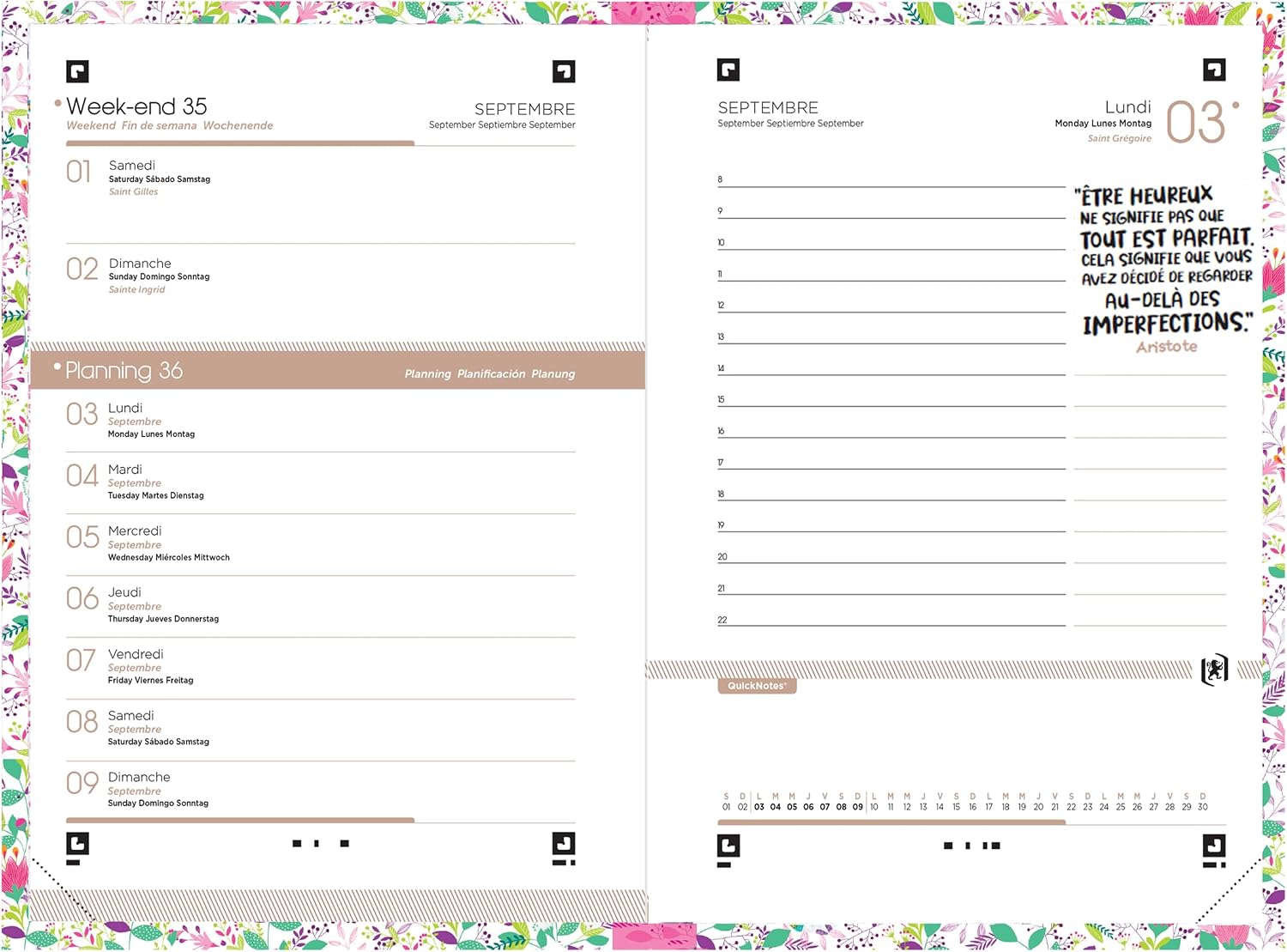 Detalle de Agenda Oxford Flowers 12x18 cm, 1 jour par page, 352 pages (Sept 26–Sept 27, Rose)