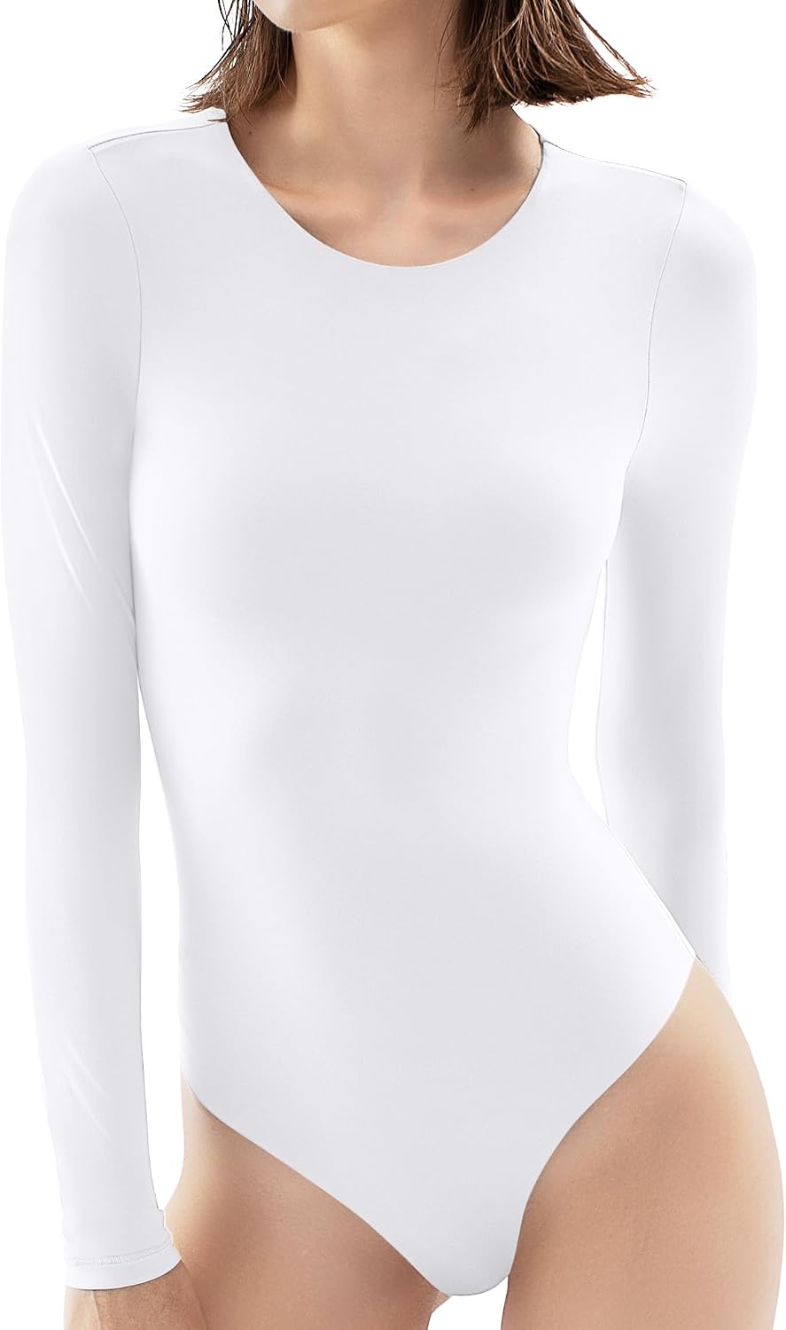 Detalle de PUMIEY Women's Crew Neck Long-Sleeve Bodysuit