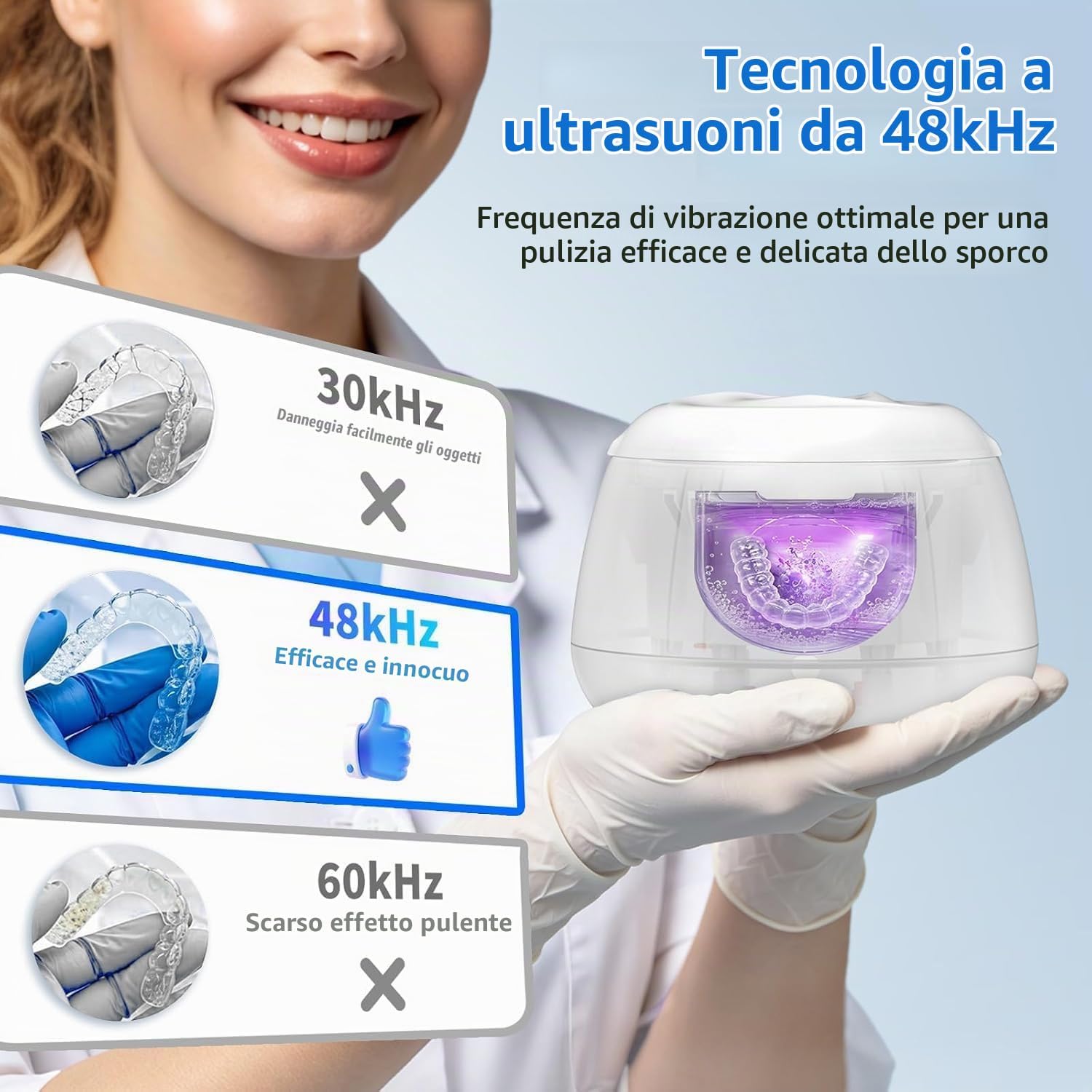 Detalle de TQQ Pulitore ultrasuoni 48000 Hz per protesi dentali e accessori: pulizia profonda e igiene UV