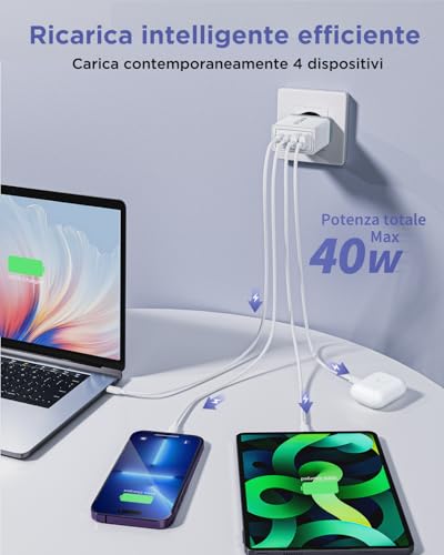 Thumbnail 2 de Aioneus Caricatore USB-C Rapido 40W 4 Porte con Cavo 2m: Potenza, Versatilità e Sicurezza