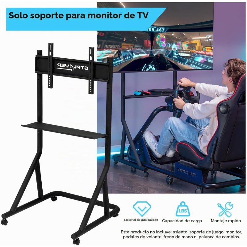 Detalle de Gtplayer Soporte Monitor Simulador Altura Ajustable 32–65" con Ruedas