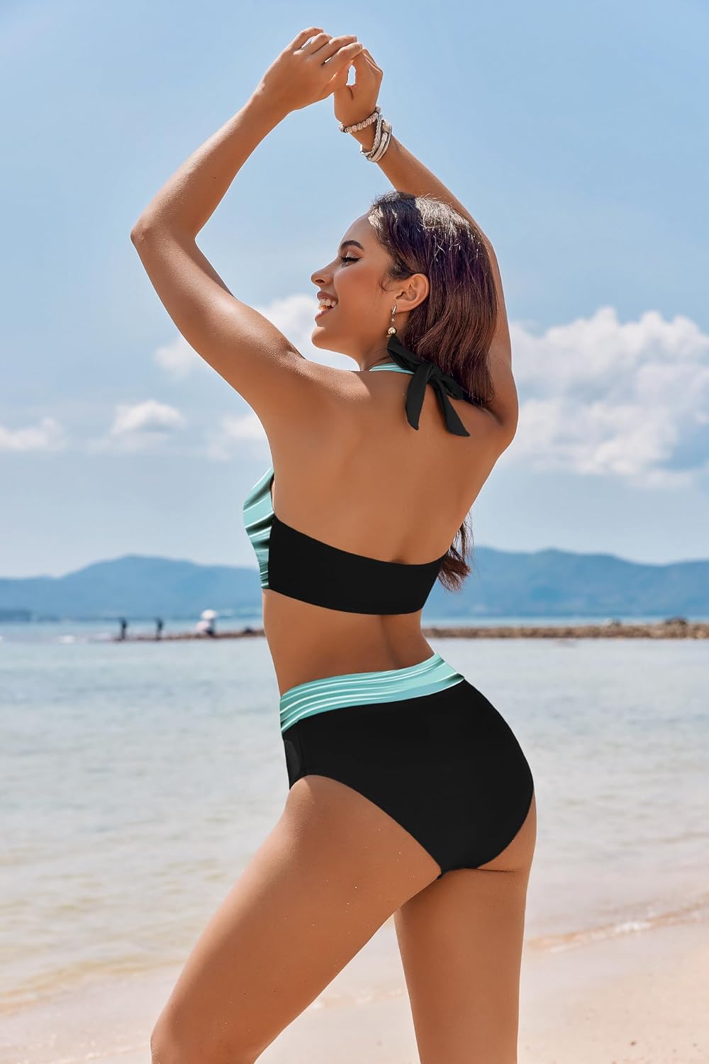 Detalle de Ekouaer Damen Bikini Set Push-Up Zweiteiler High Waist Neckholder – Bauchweg Bademode