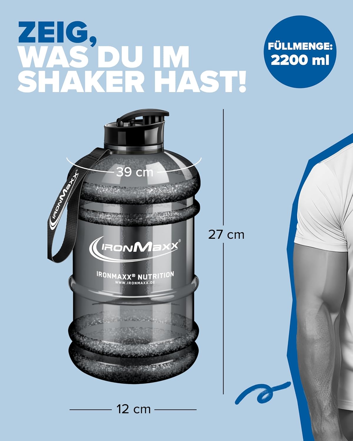 Thumbnail 4 de IronMaxx Water Gallon Grau 2200ml – Auslaufsicher, BPA- & DEHP-frei