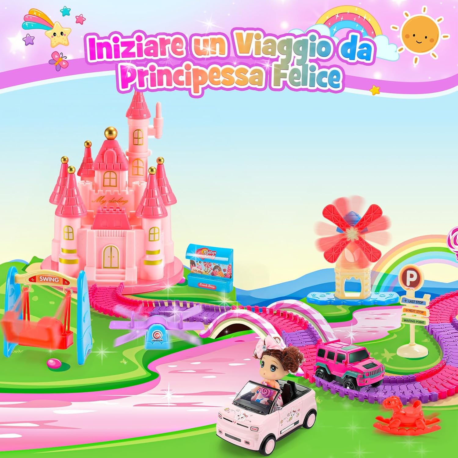 Detalle de iKidiki Regalo Bambina: Pista di Binari e Castello per Bimba 3–8 Anni