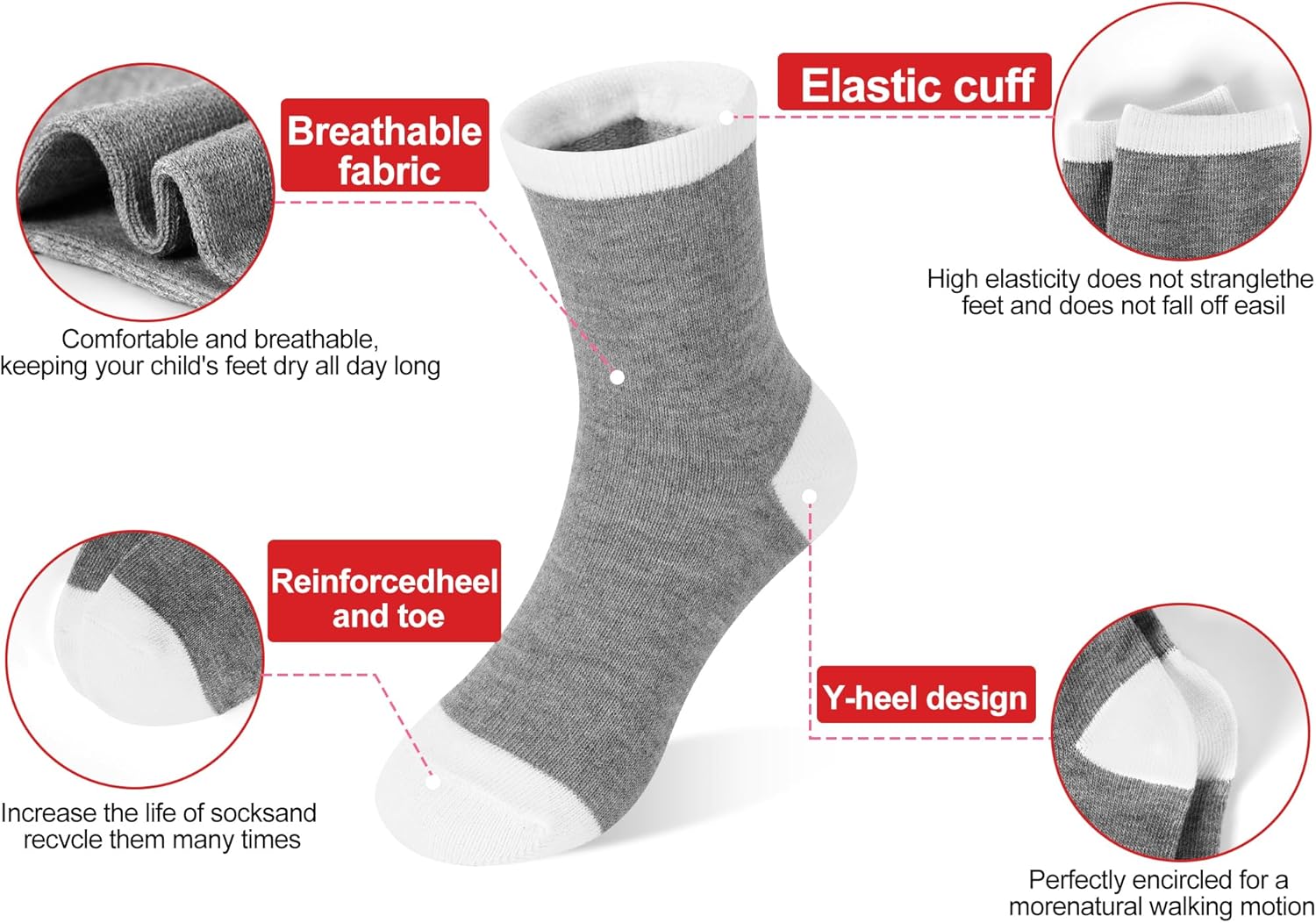 Thumbnail 5 de TRAMLE Boys Black Socks 12 Pairs – Colourful Heel & Toe, Soft and Durable Everyday Kids Socks