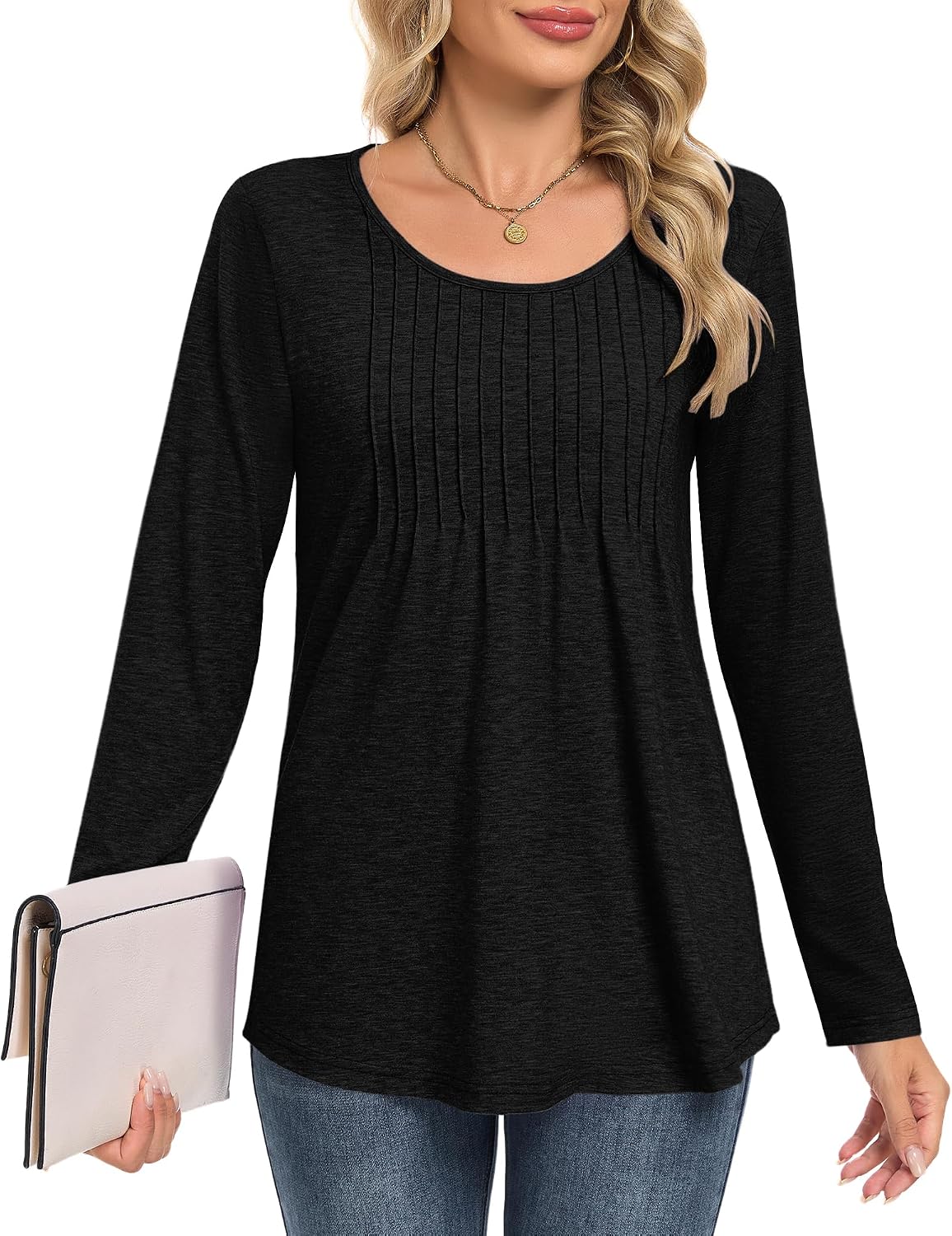 Thumbnail 1 de MOLERANI T‑Shirt Femme décontracté à col rond avec plis sur la poitrine – oversize