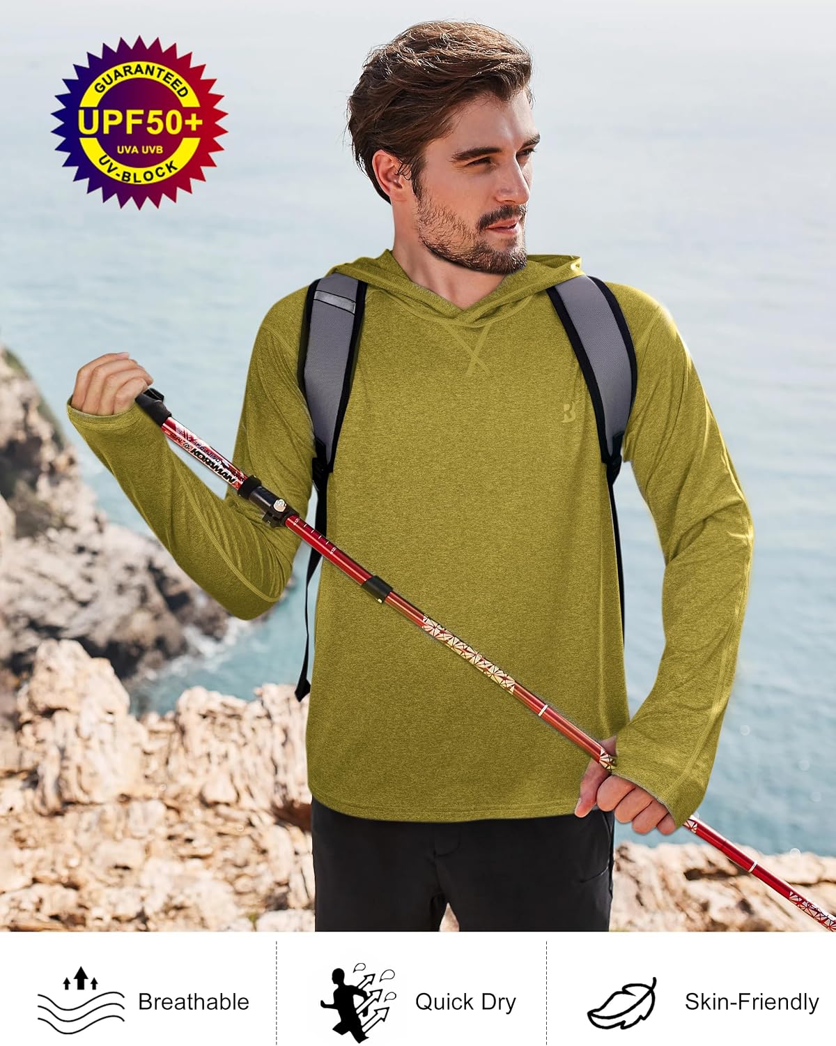 Detalle de Roadbox Men's UPF 50+ Fishing Shirts with Hooded Sun Protection
