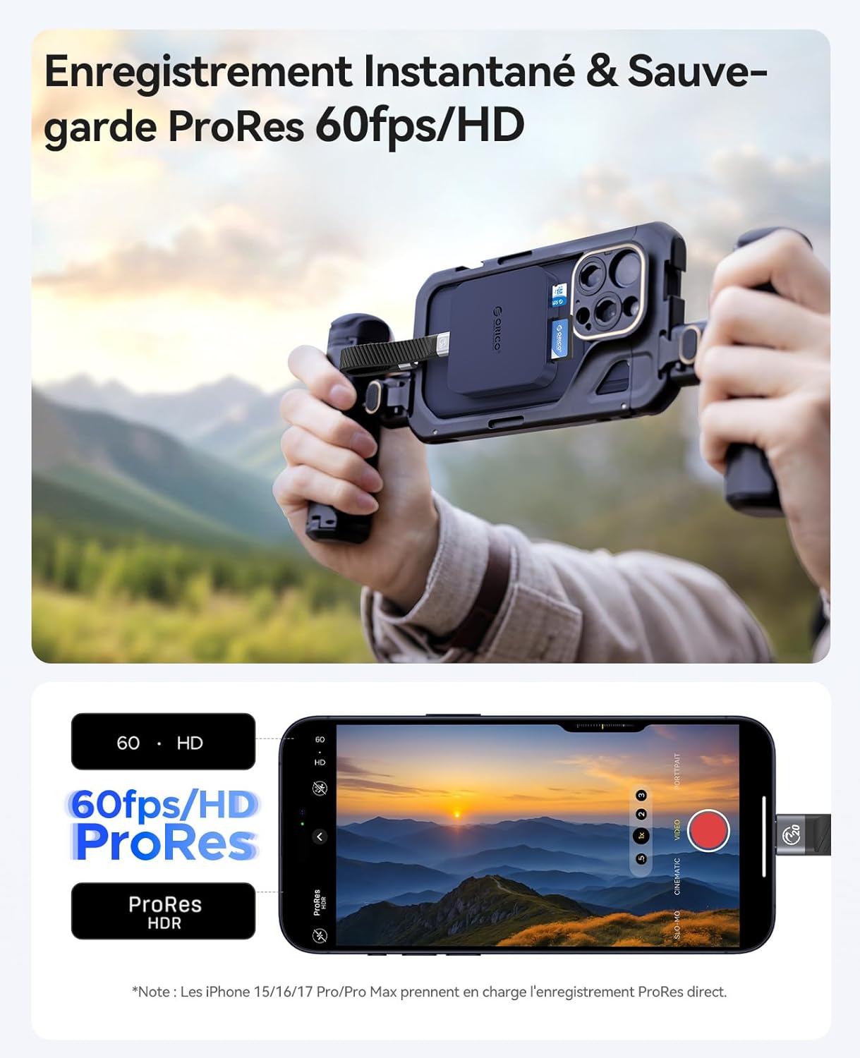 Thumbnail 3 de ORICO Magnétique lecteur carte SD USB-C 4-en-1 avec charge PD 100 W (bleu) – transfert jusqu’à 104 Mo/s