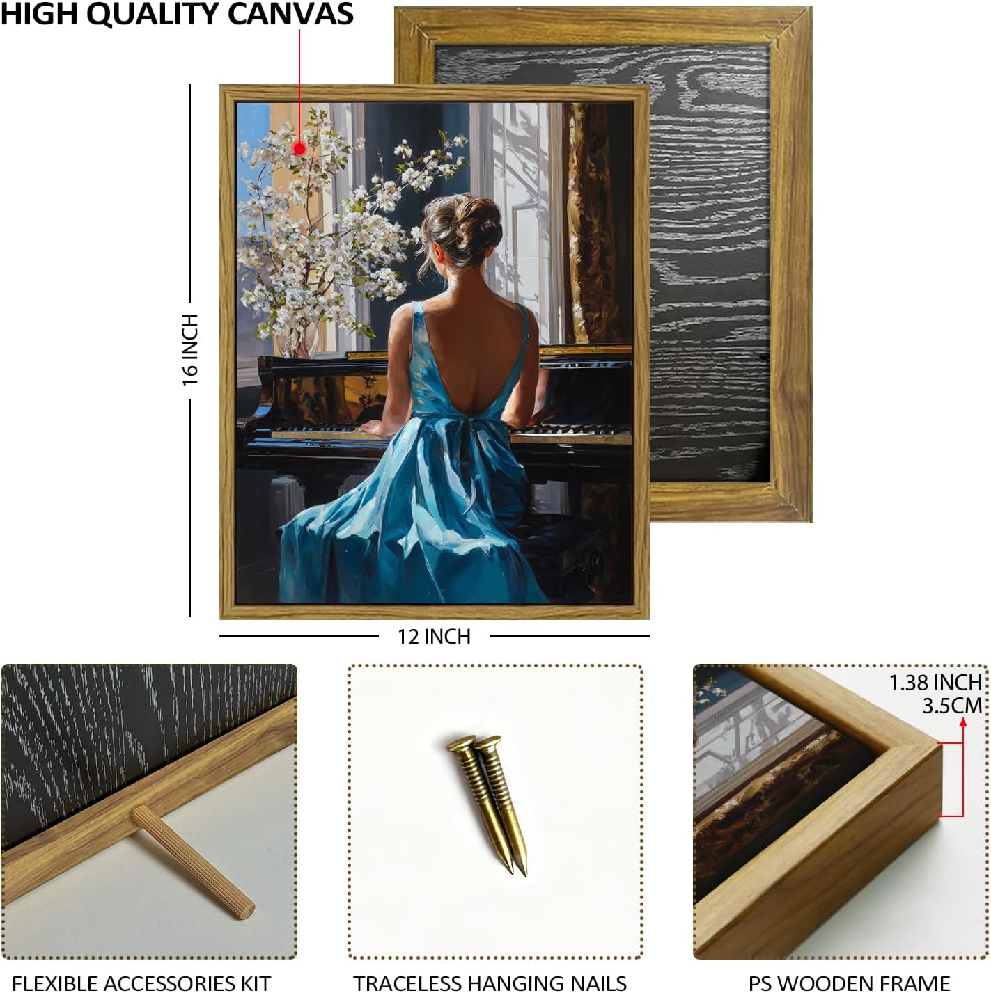 Thumbnail 2 de Vintage Decor Elegant Woman Wall Art (Wood Framed Canvas Prints), 12x16 inch