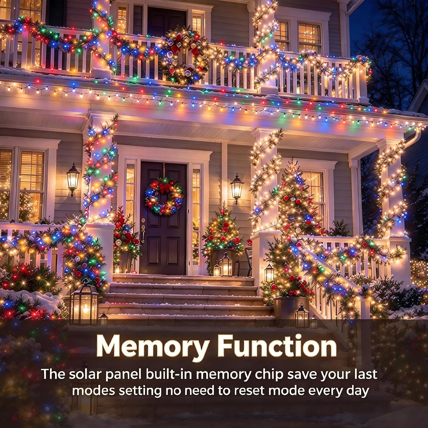 Detalle de Joomer 144FT Solar Christmas String Lights, 400 LEDs, 12 Modes, Color-Changing