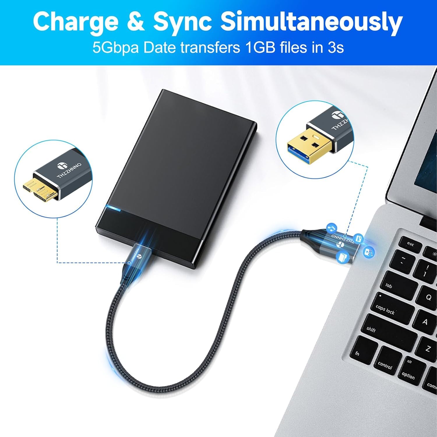 Detalle 2 de USB 3.0 Micro-B Kabel 1 m (Typ A auf Micro B) mit 5 Gbit/s für Samsung Galaxy S5/Note 3 & USB-3.0 Festplatten